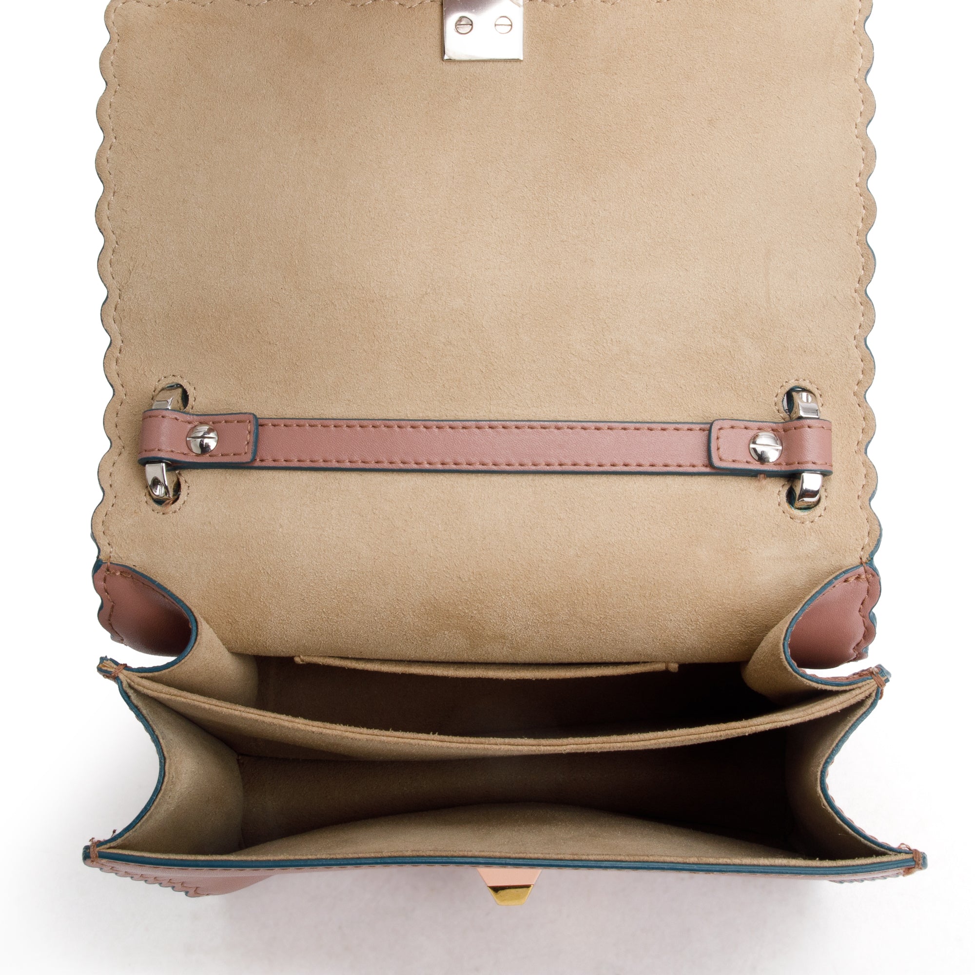 Fendi Pink Calfskin Leather Small Kan I Scallop Shoulder Bag