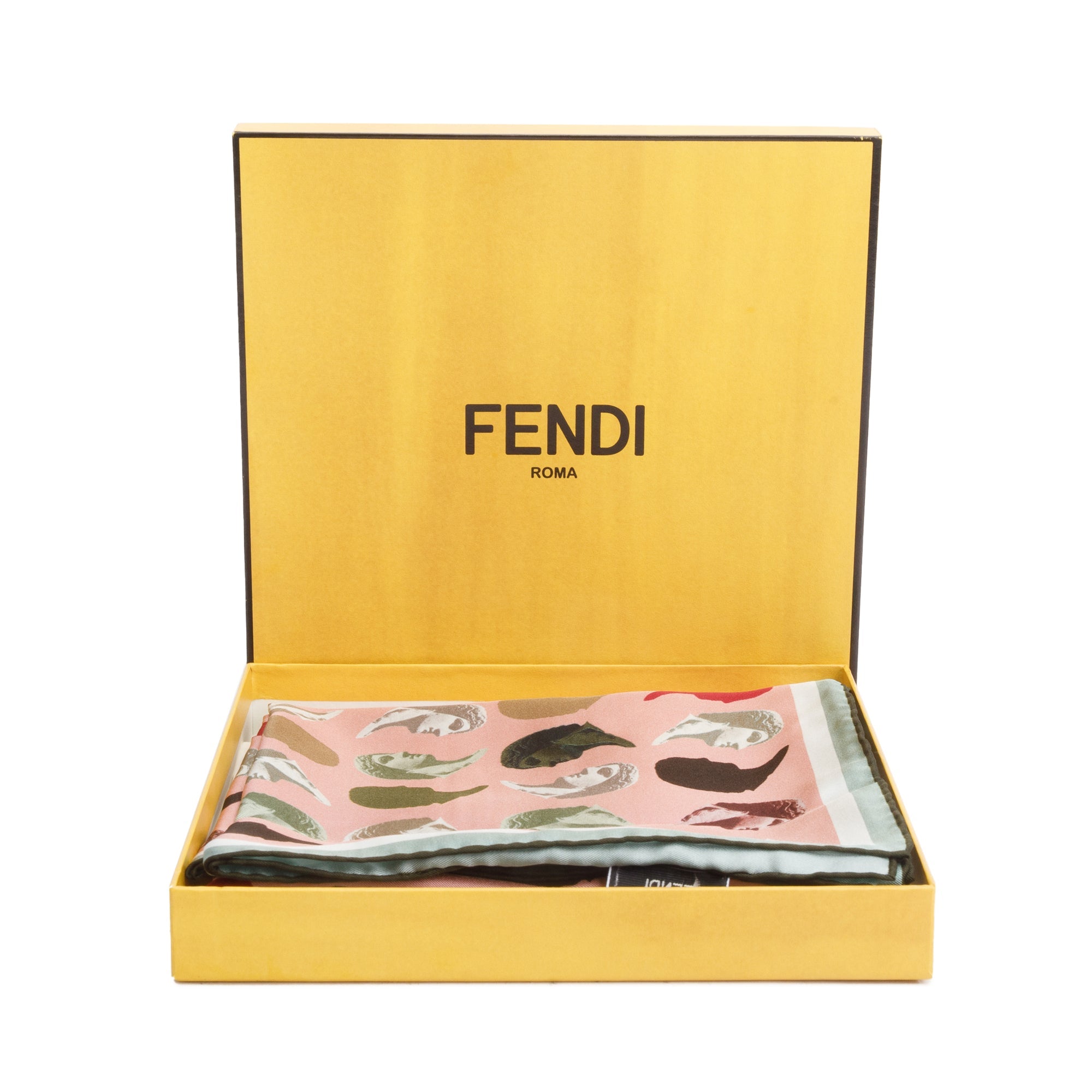 Fendi Pink Multicolor Print Silk Foulard 90 w/ Box