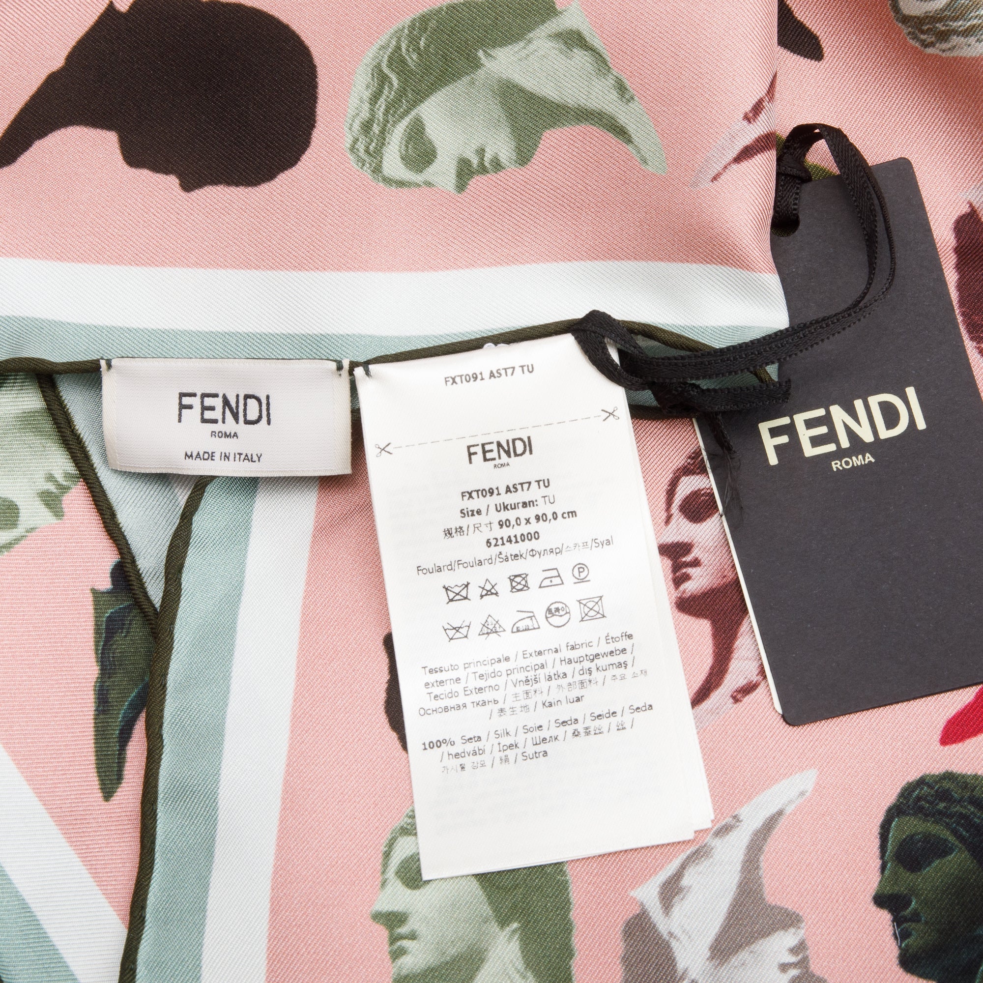 Fendi Pink Multicolor Print Silk Foulard 90 w/ Box