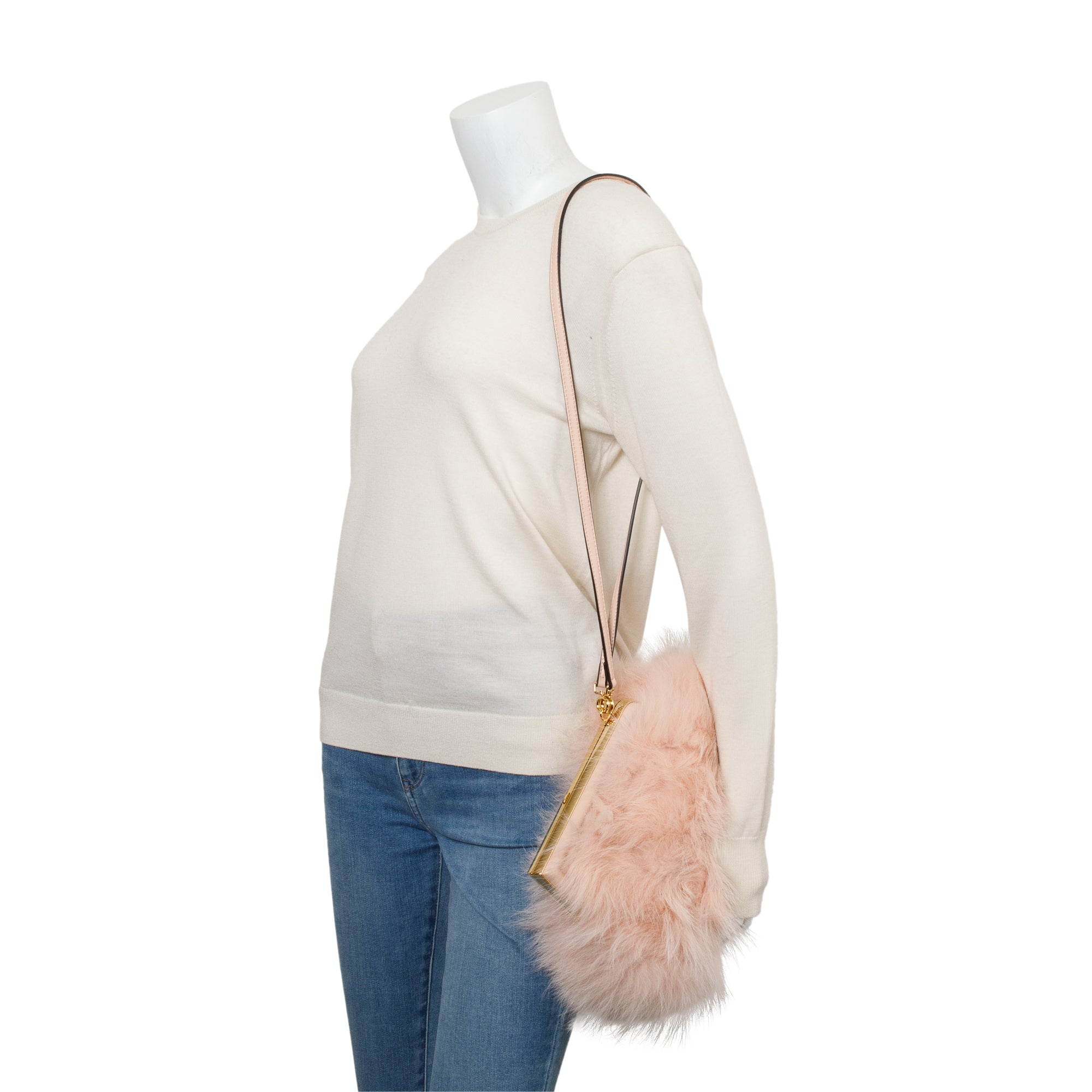 Fendi Pink Nappa Leather Fox Fur Small Fendi First Bag w/ Strap & Box
