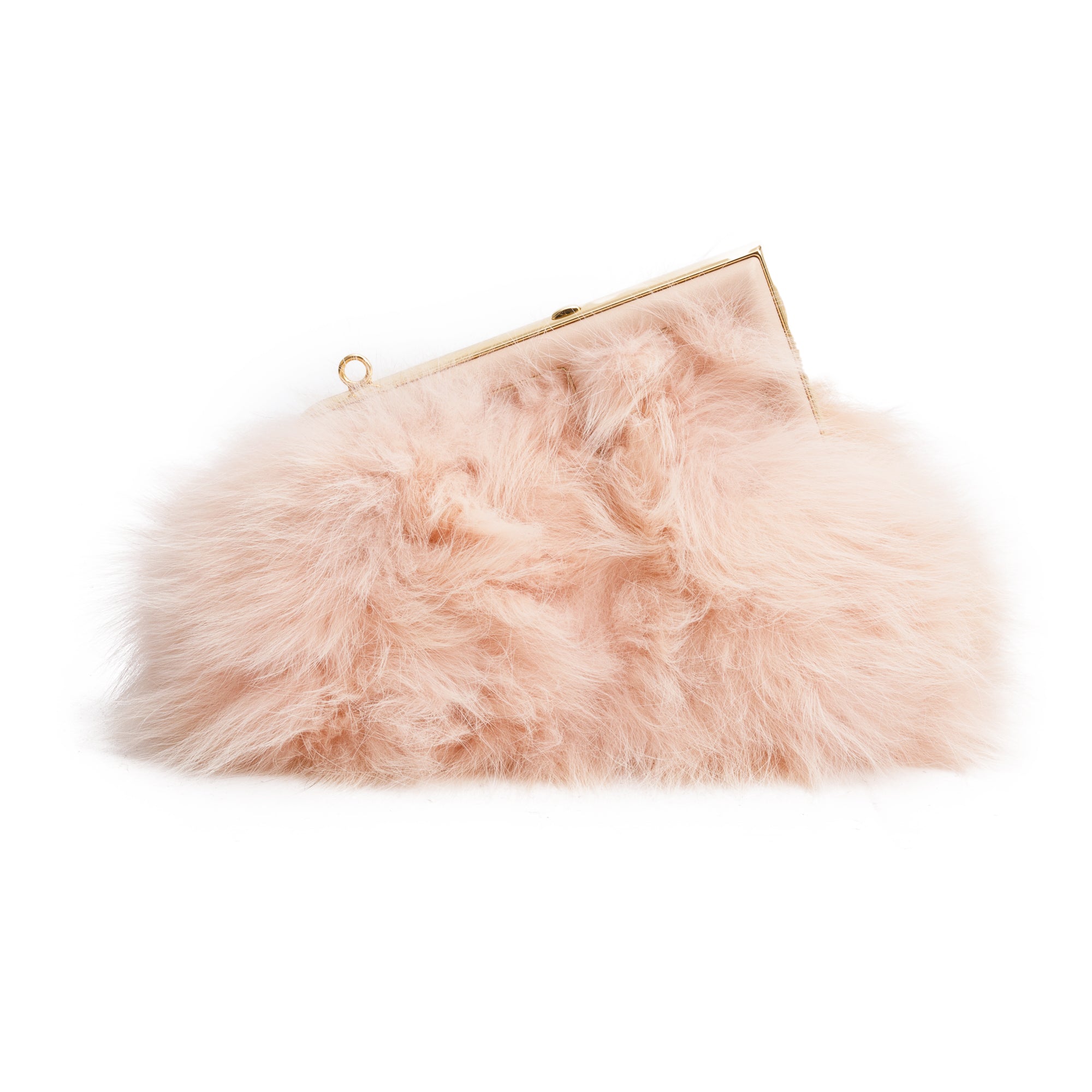 Fendi Pink Nappa Leather Fox Fur Small Fendi First Bag w/ Strap & Box