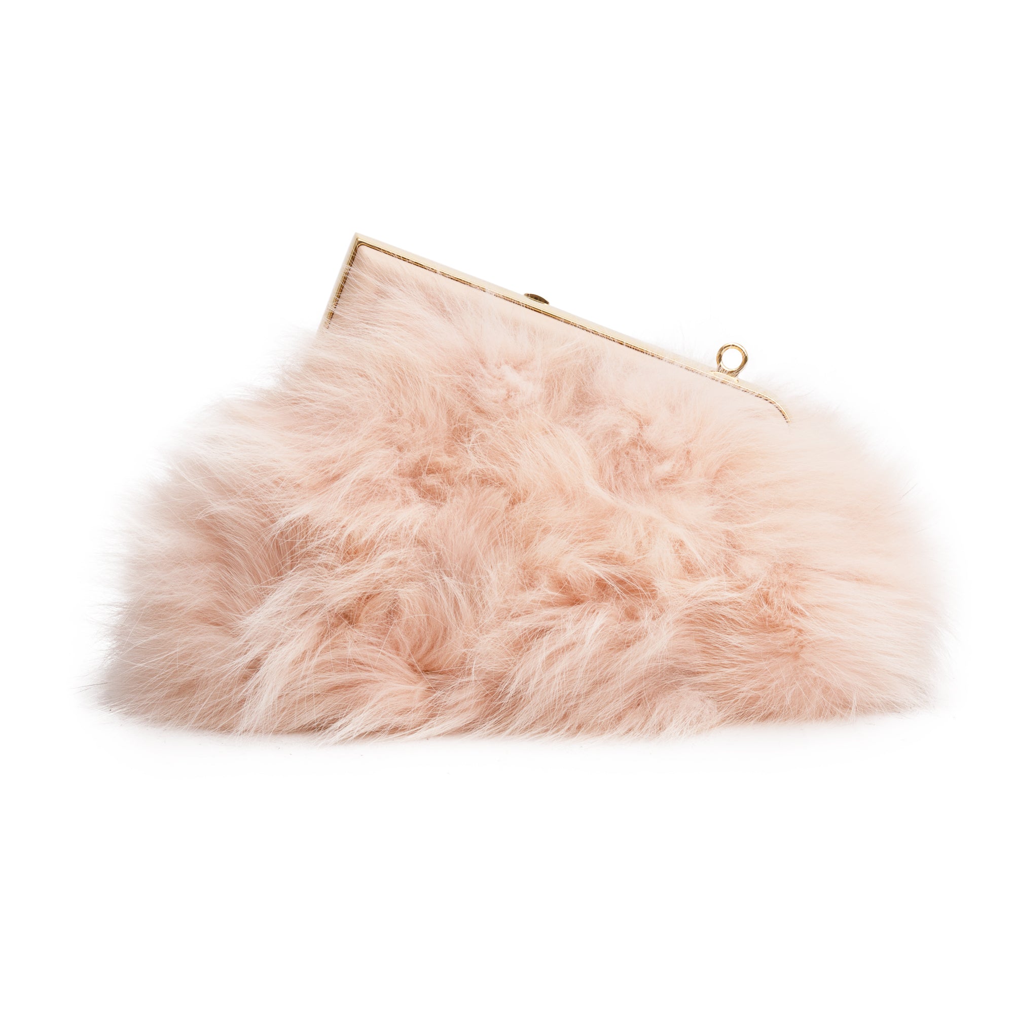 Fendi Pink Nappa Leather Fox Fur Small Fendi First Bag w/ Strap & Box