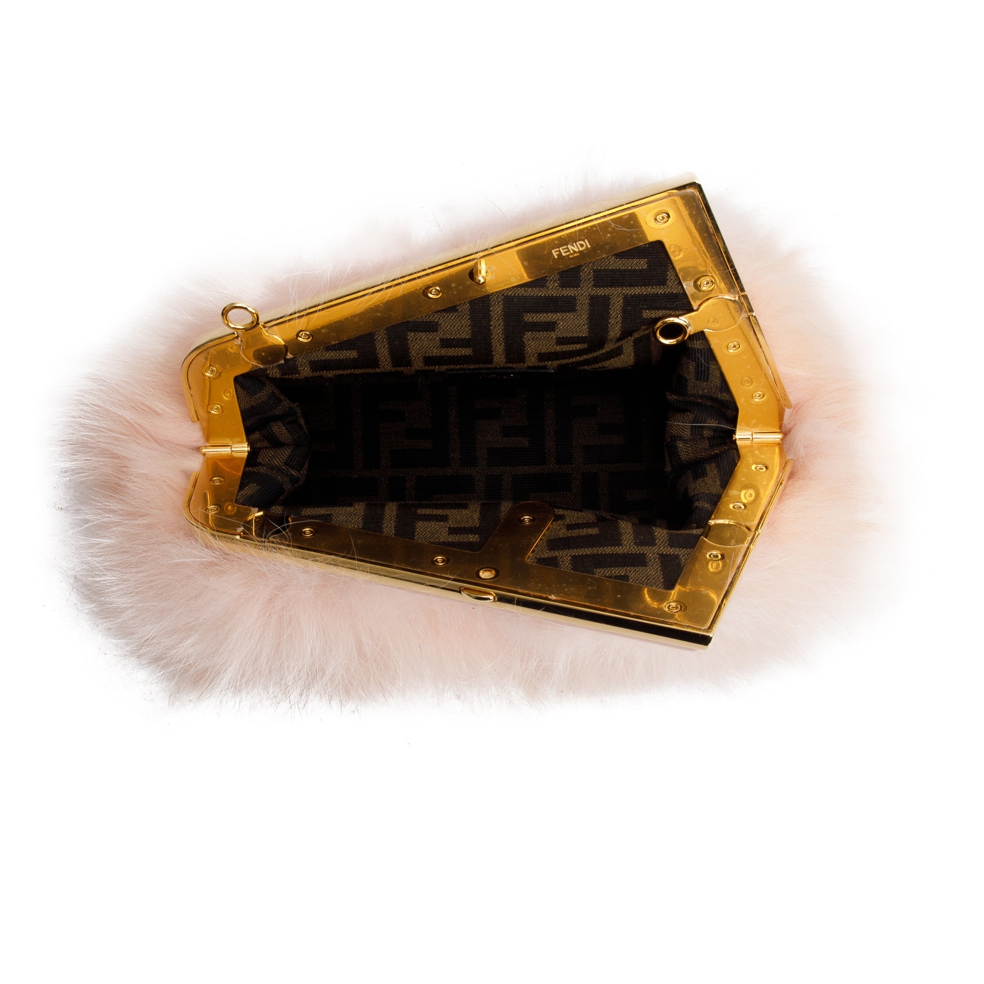 Fendi Pink Nappa Leather Fox Fur Small Fendi First Bag w/ Strap & Box