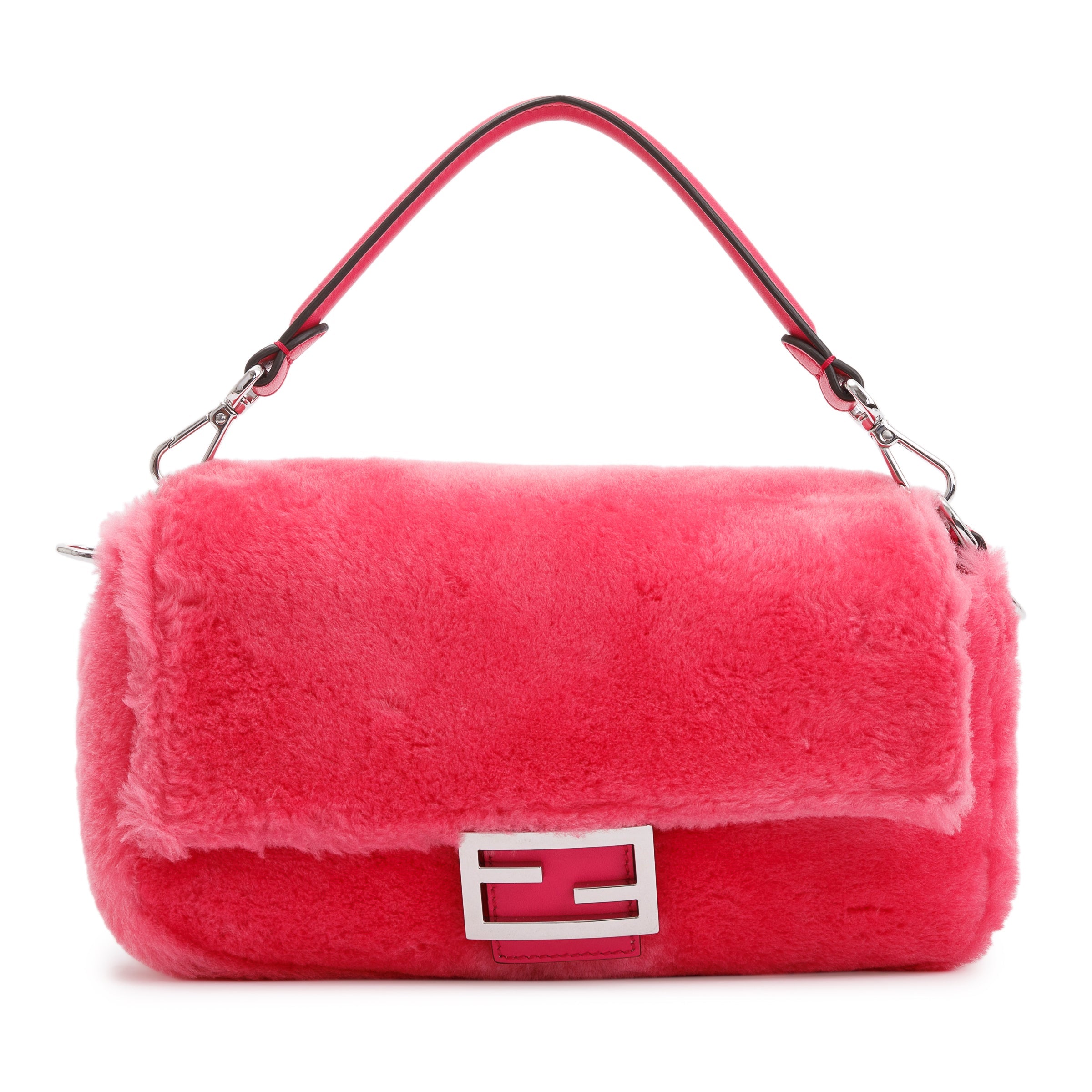Fendi Pink Shearling Baguette NM Shoulder Bag