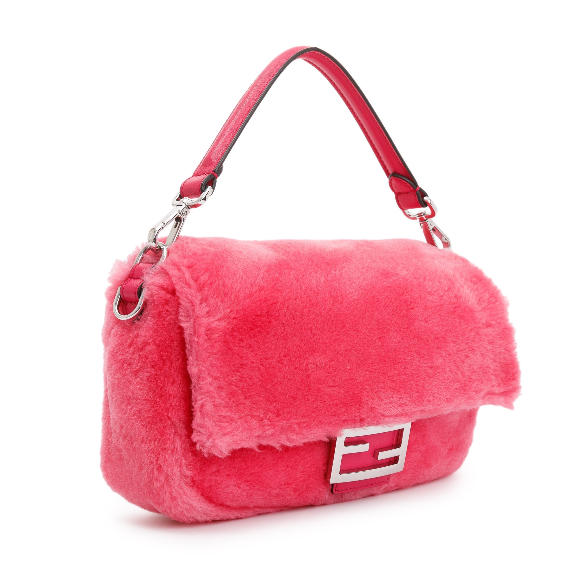 Fendi Pink Shearling Baguette NM Shoulder Bag