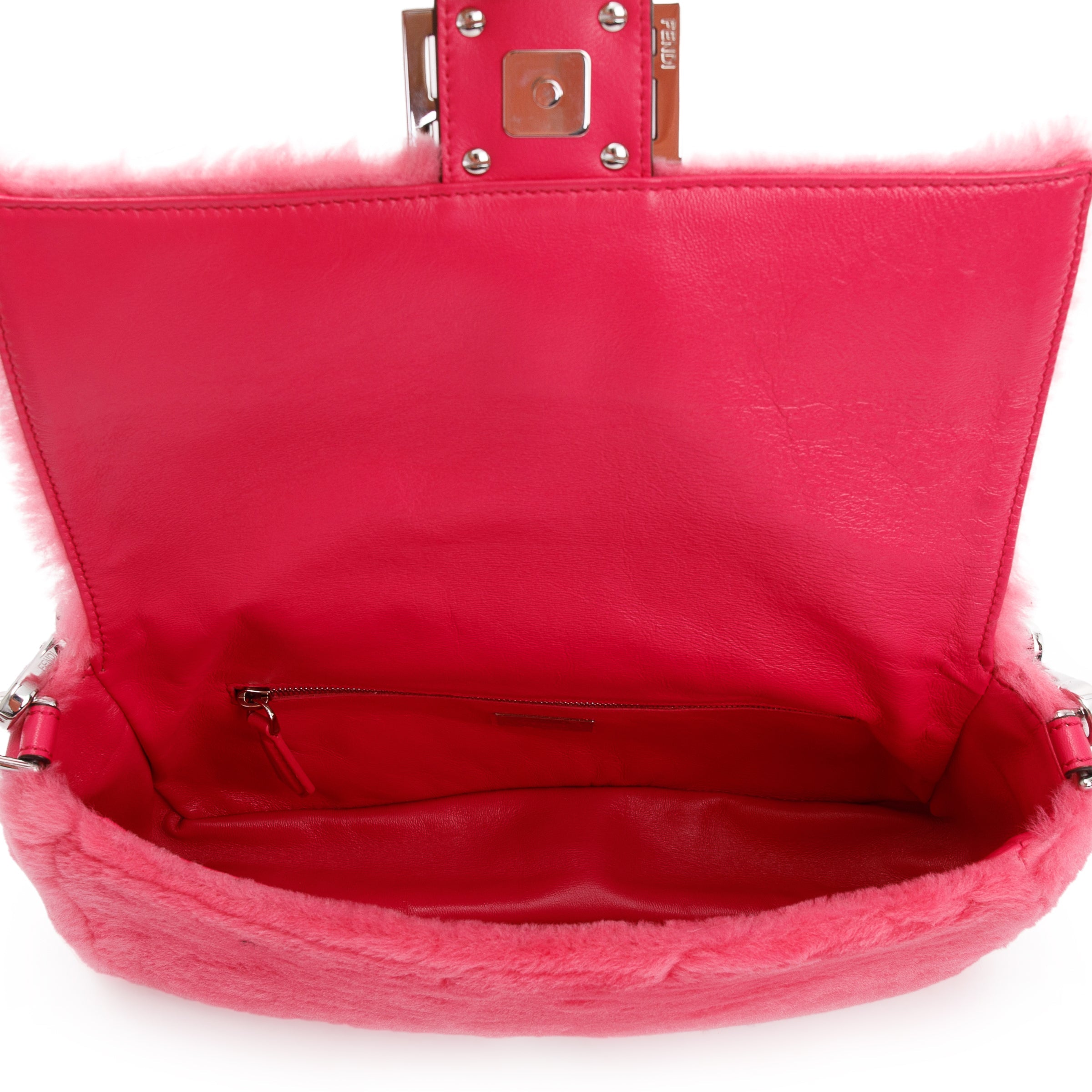 Fendi Pink Shearling Baguette NM Shoulder Bag