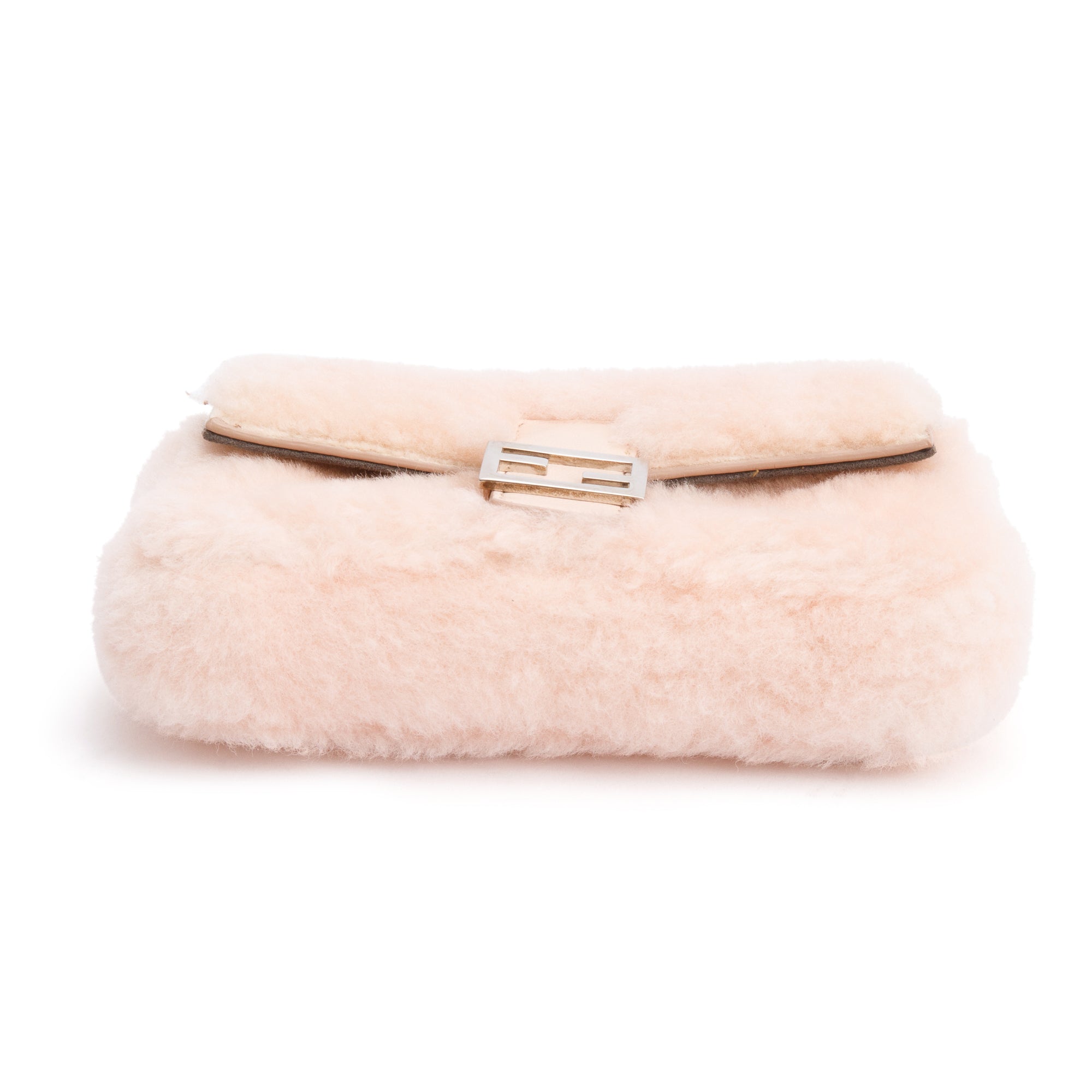 Fendi Pink Shearling Micro Baguette Crossbody Bag