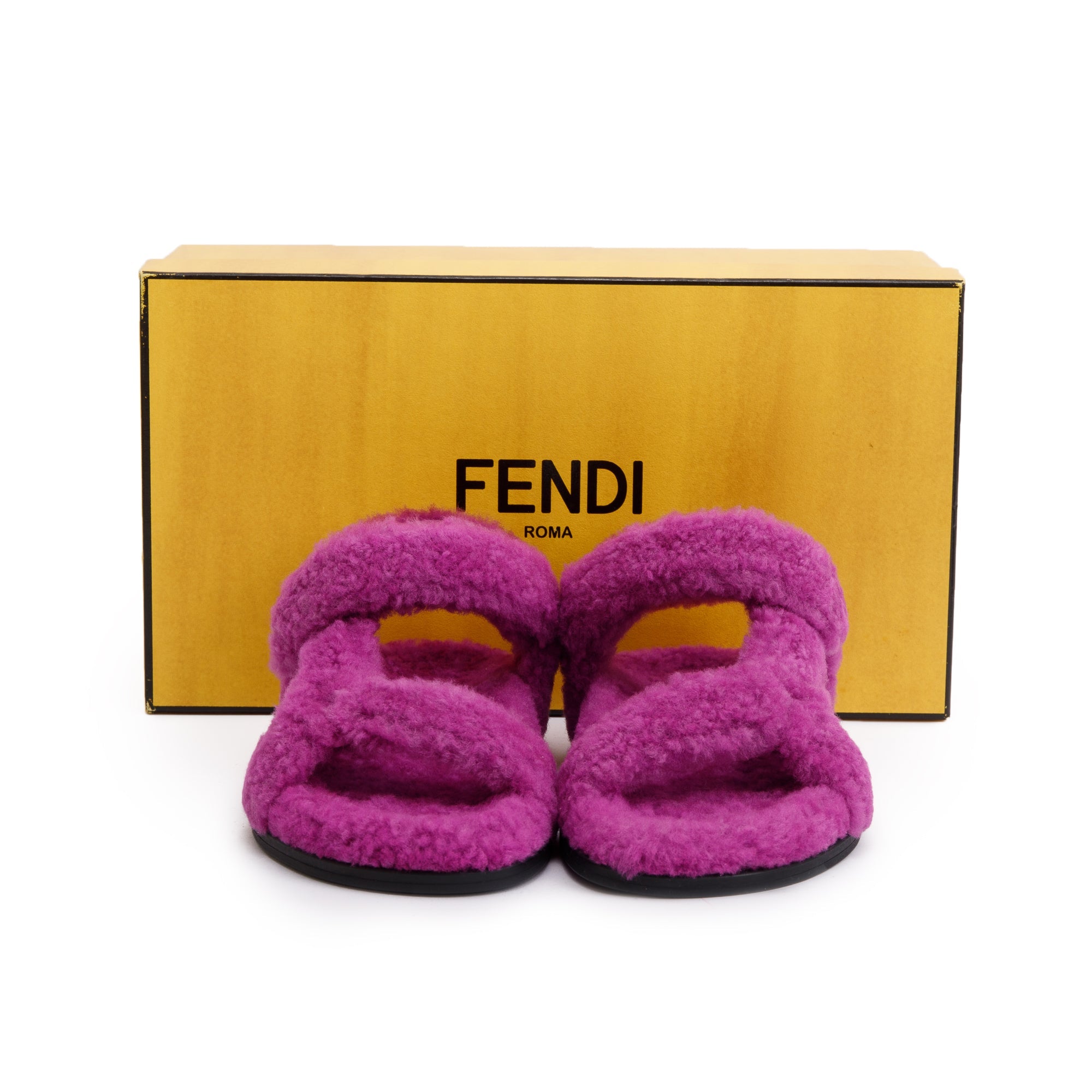 Fendi Purple Fur Fendi Feel Sandals, Size 36.5 w/ Box