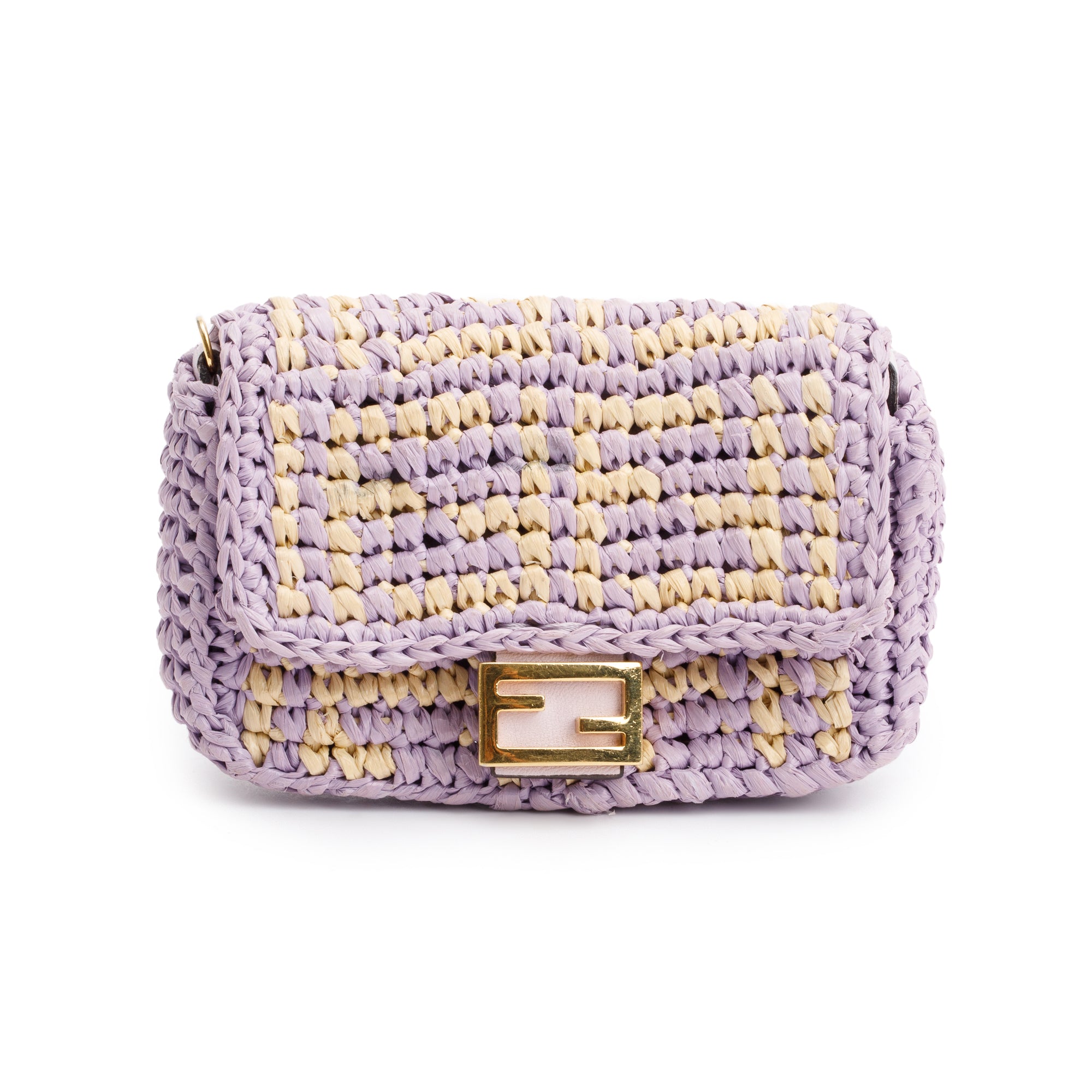 Fendi Raffia Vitello Seta FF Woven Nano Baguette Charm