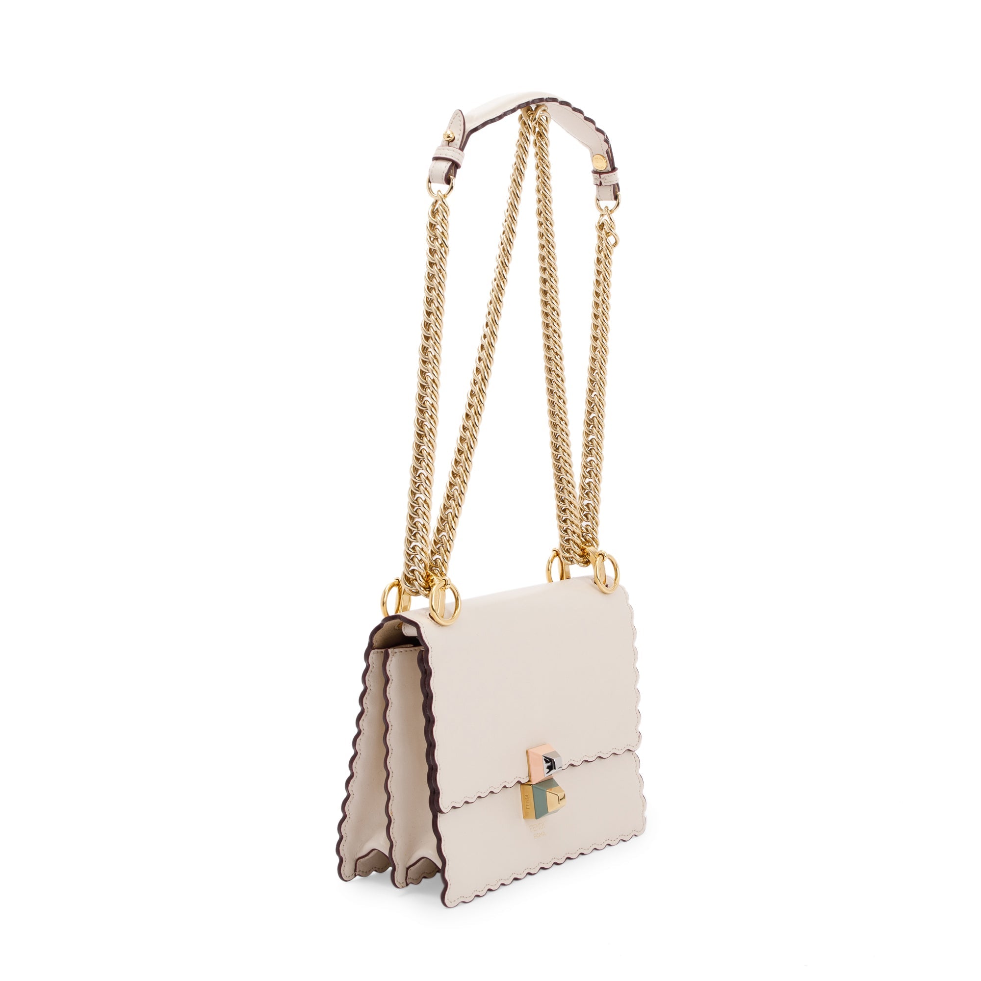 Fendi Small Scalloped Studded Kan I Shoulder Bag