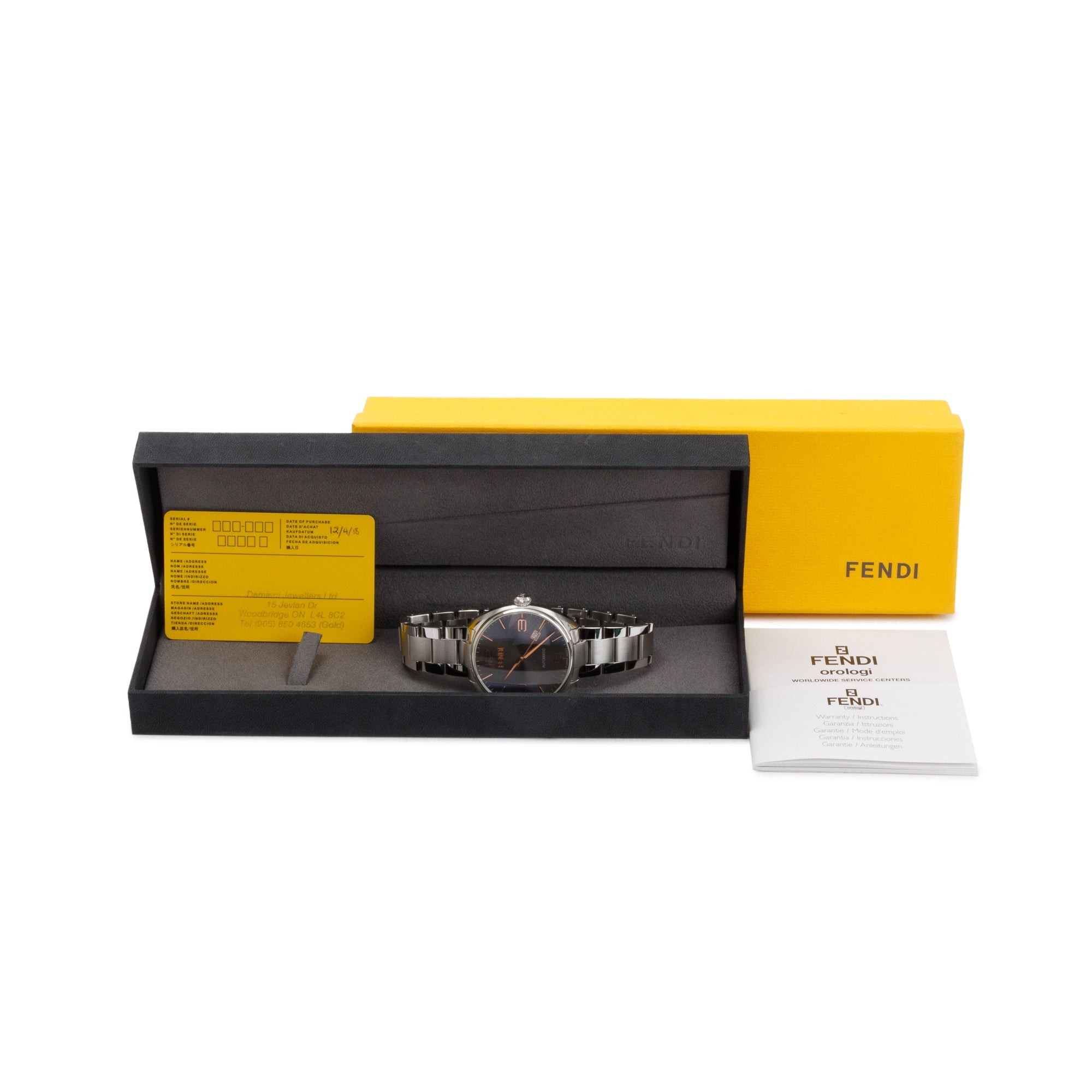 Fendi Stainless Steel Fendimatic 42 MM Automatic Watch w/ Box & Papers