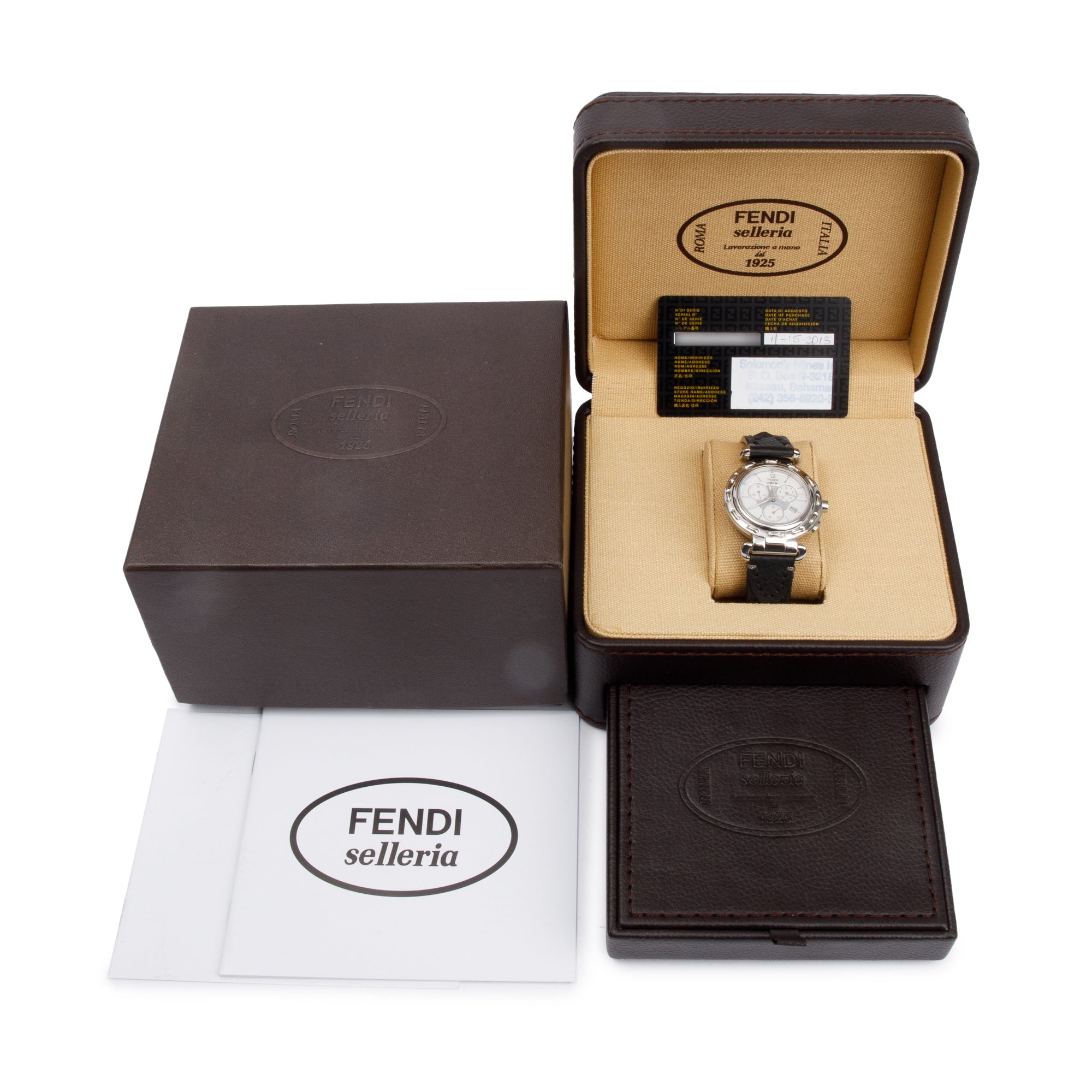 Fendi Stainless Steel Selleria 40 MM Chronograph Watch w/ Box