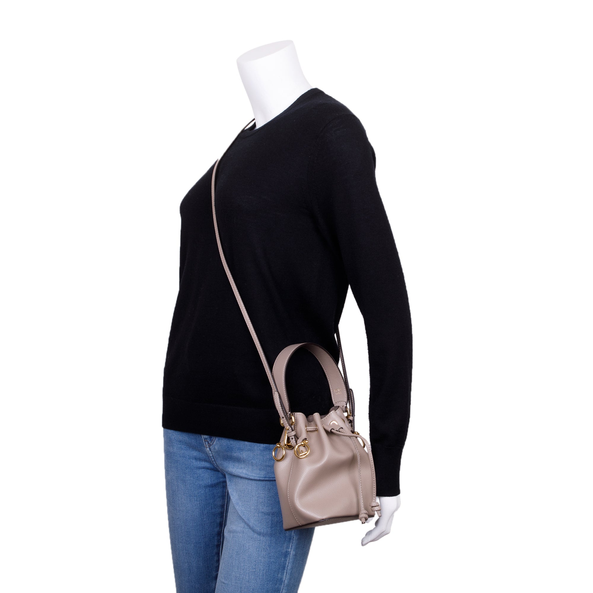 Fendi Taupe Calfskin Leather Mini Mon Tresor Bucket Bag w/ Strap & Box