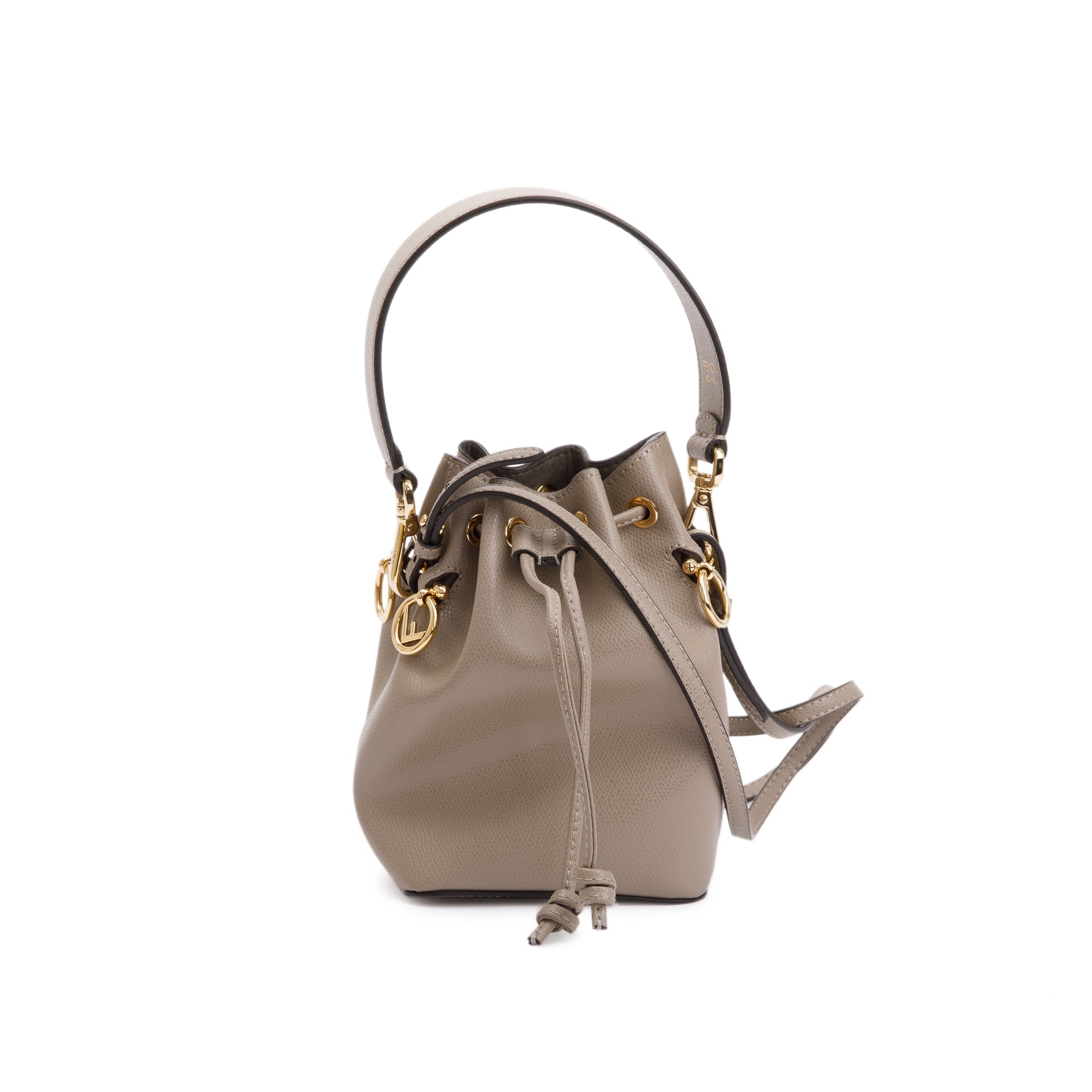 Fendi Taupe Calfskin Leather Mini Mon Tresor Bucket Bag w/ Strap & Box
