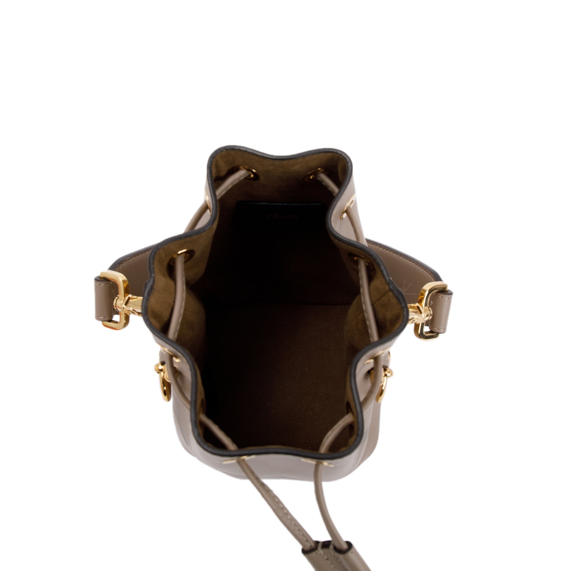 Fendi Taupe Calskin Leather Mini Mon Tresor Bucket Bag w/ Straps & Box