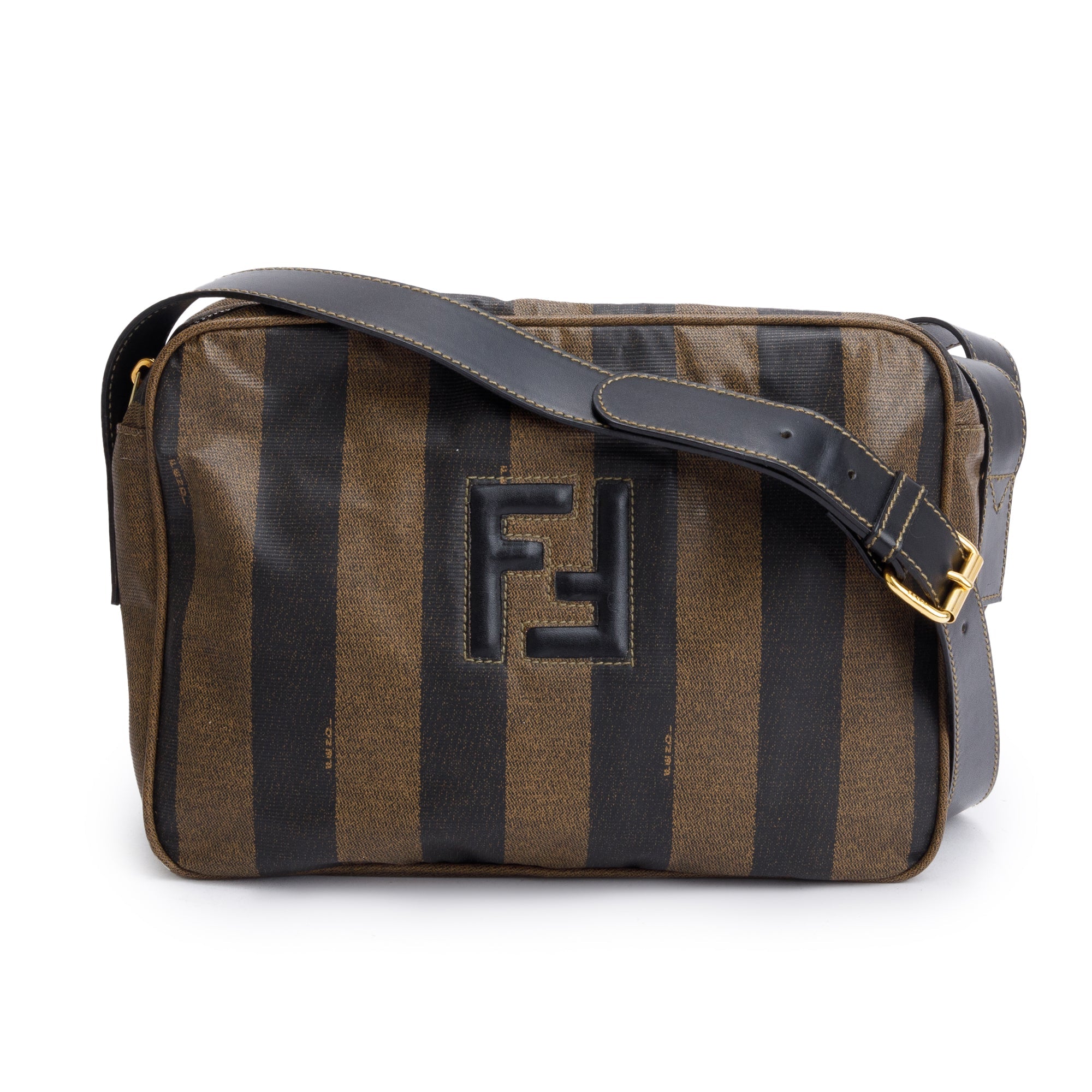 Fendi Vintage Brown Pequin Coated Canvas Crossbody Bag