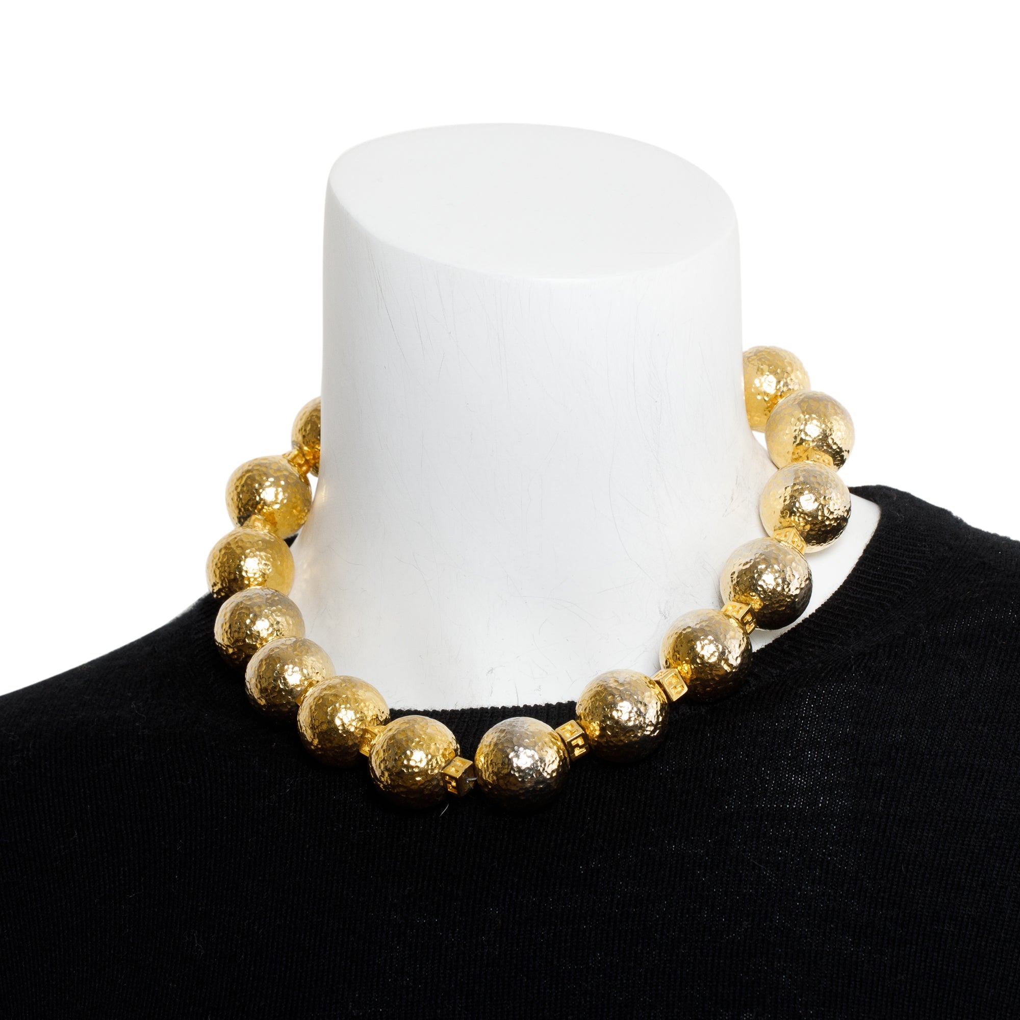 Fendi Vintage Gold-Plated Metal FF Logo Bead Collar Necklace