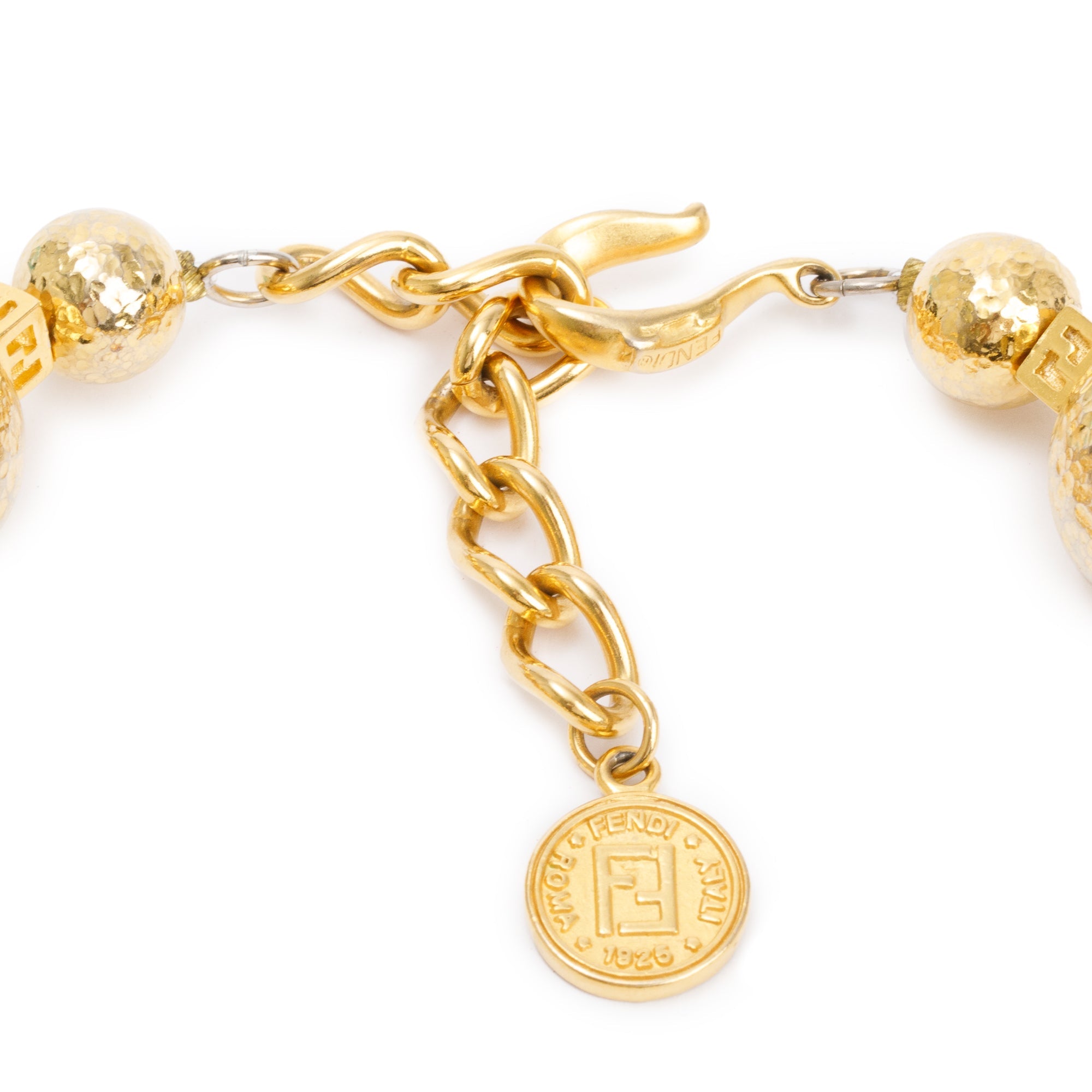 Fendi Vintage Gold-Plated Metal FF Logo Bead Collar Necklace