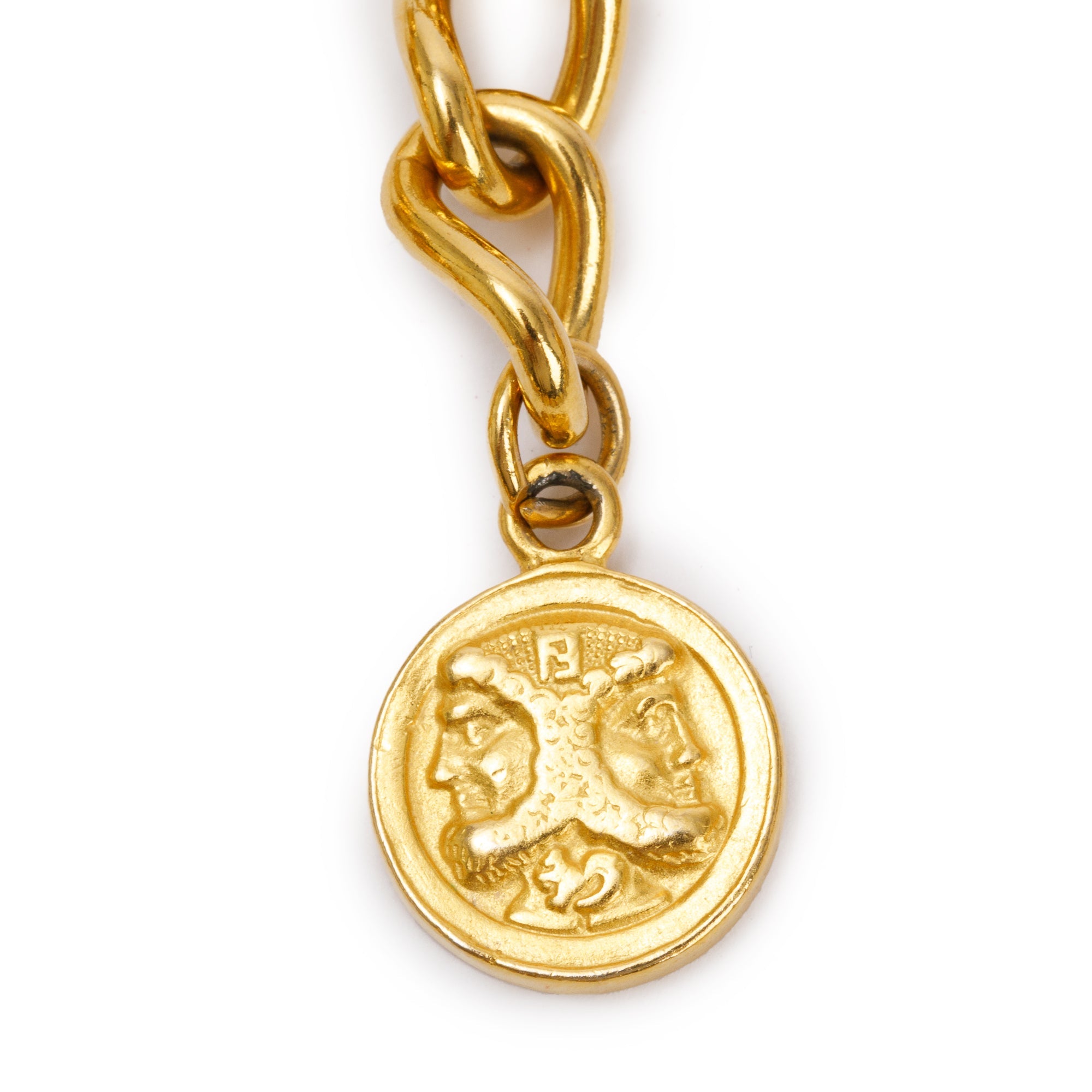 Fendi Vintage Gold-Plated Metal FF Logo Bead Collar Necklace