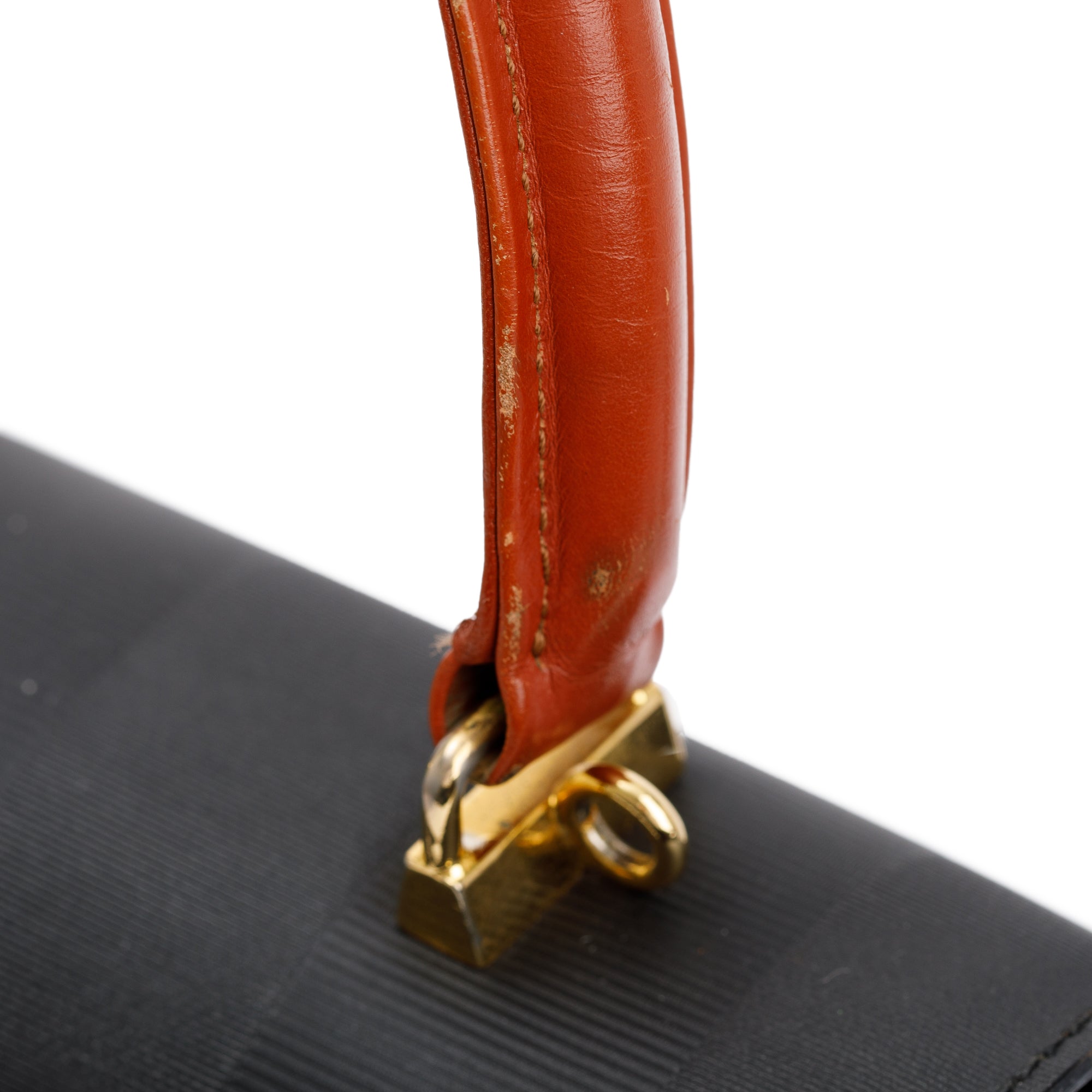 Fendi Vintage Navy Pequin Stripe Brown Leather Trimmed Handle Bag with Strap