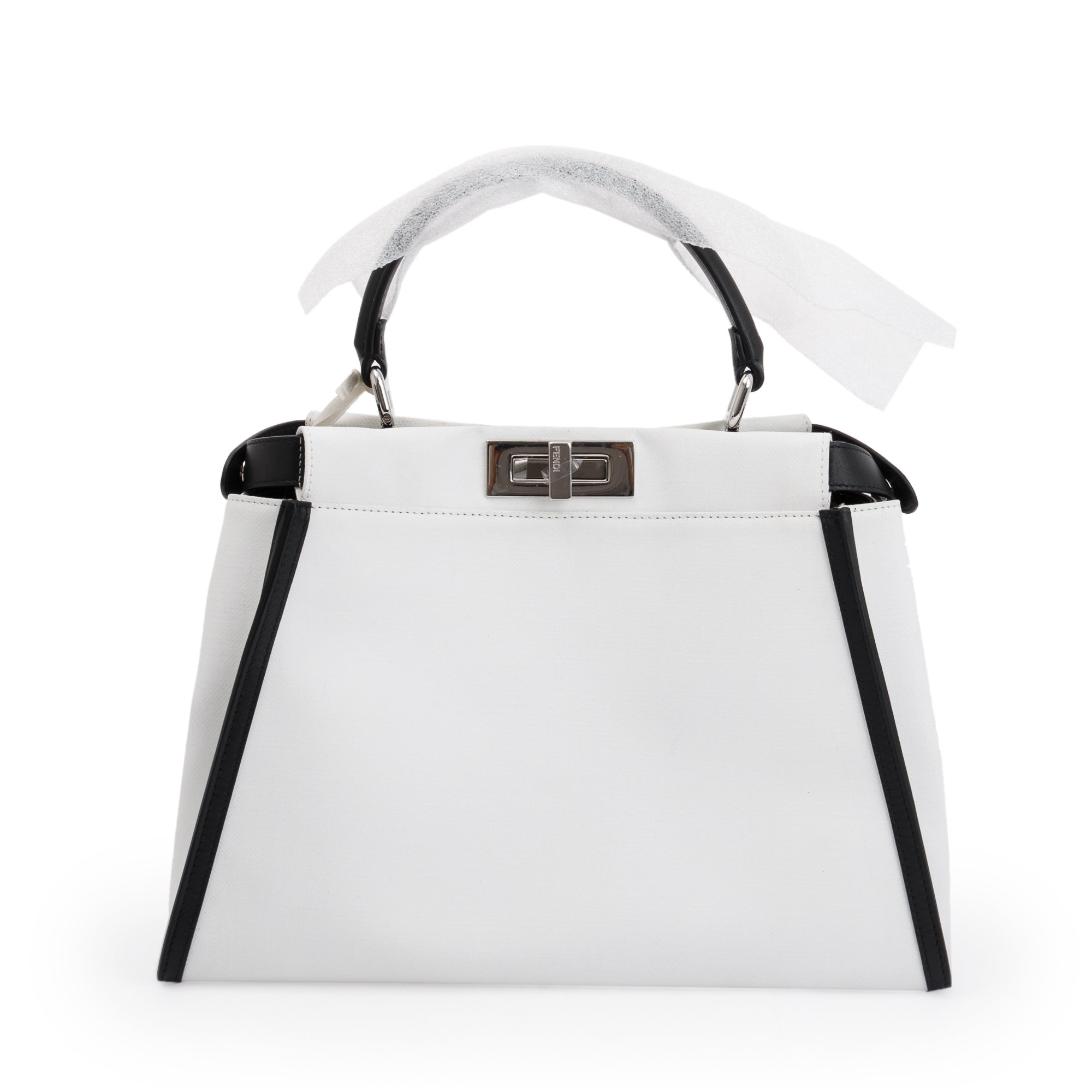 Fendi White & Black Canvas Calf Leather Medium Peekaboo Bag w/ Strap