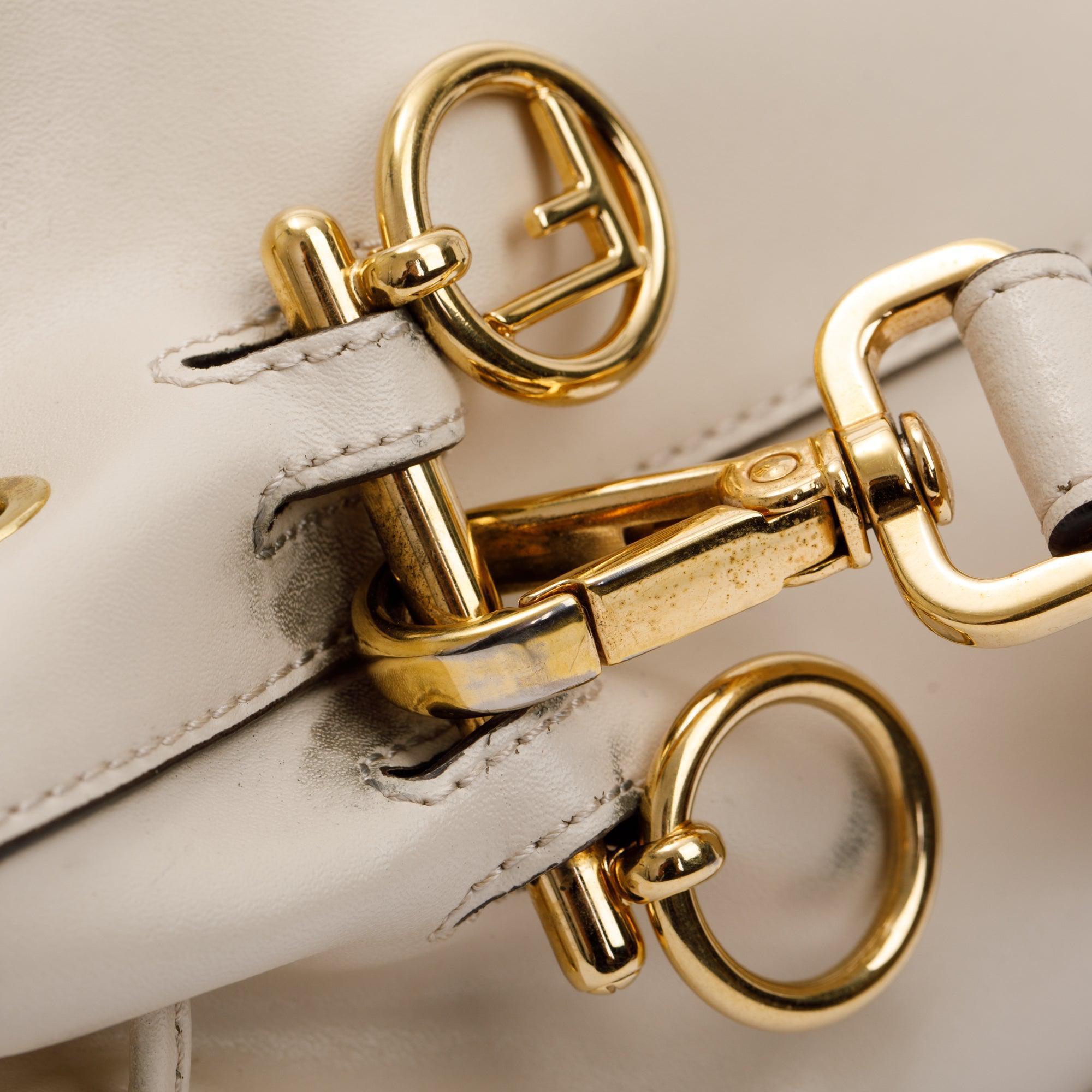 Fendi White Calskin Mini Mon Tresor Bucket Bag w/ Strap