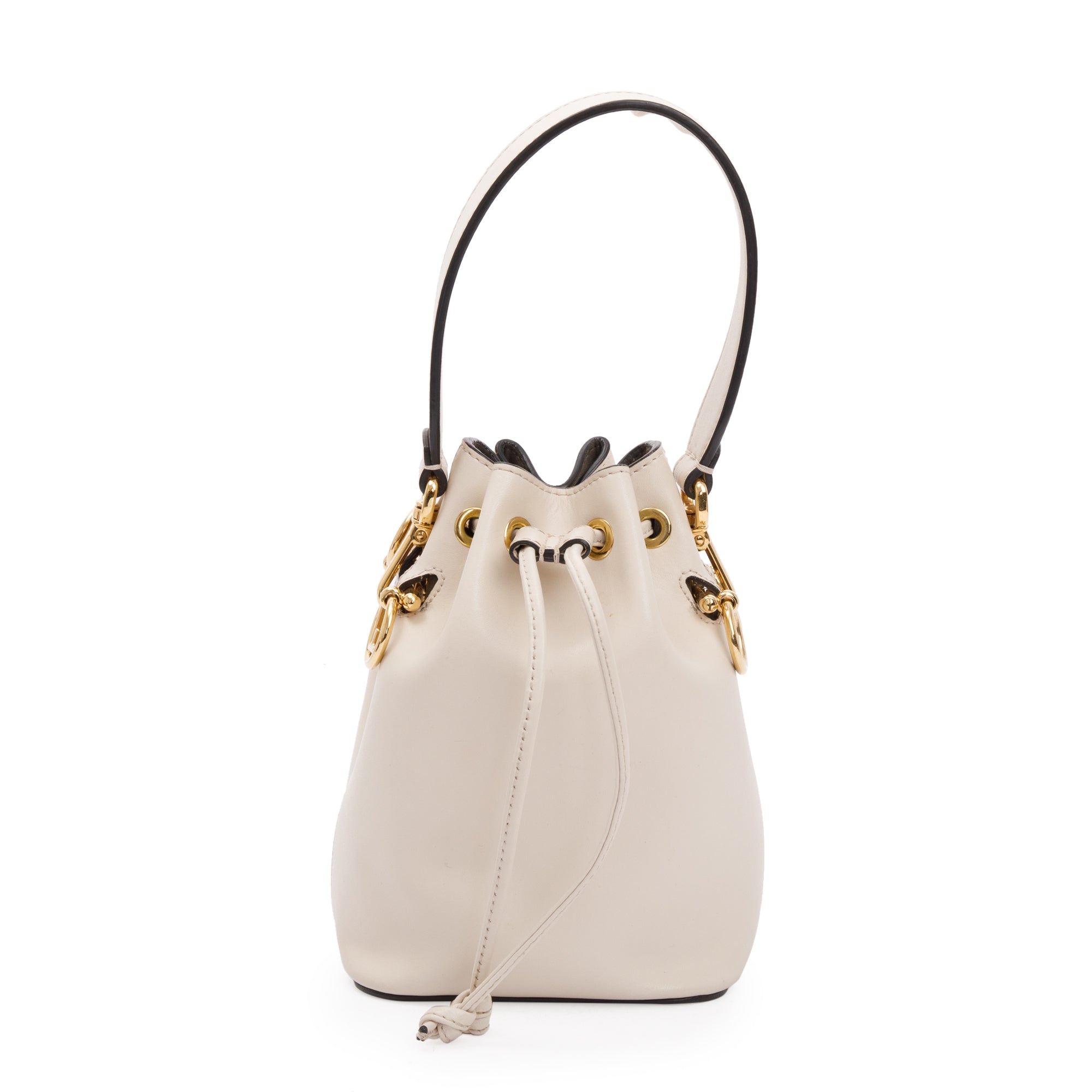 Fendi White Calskin Mini Mon Tresor Bucket Bag w/ Strap