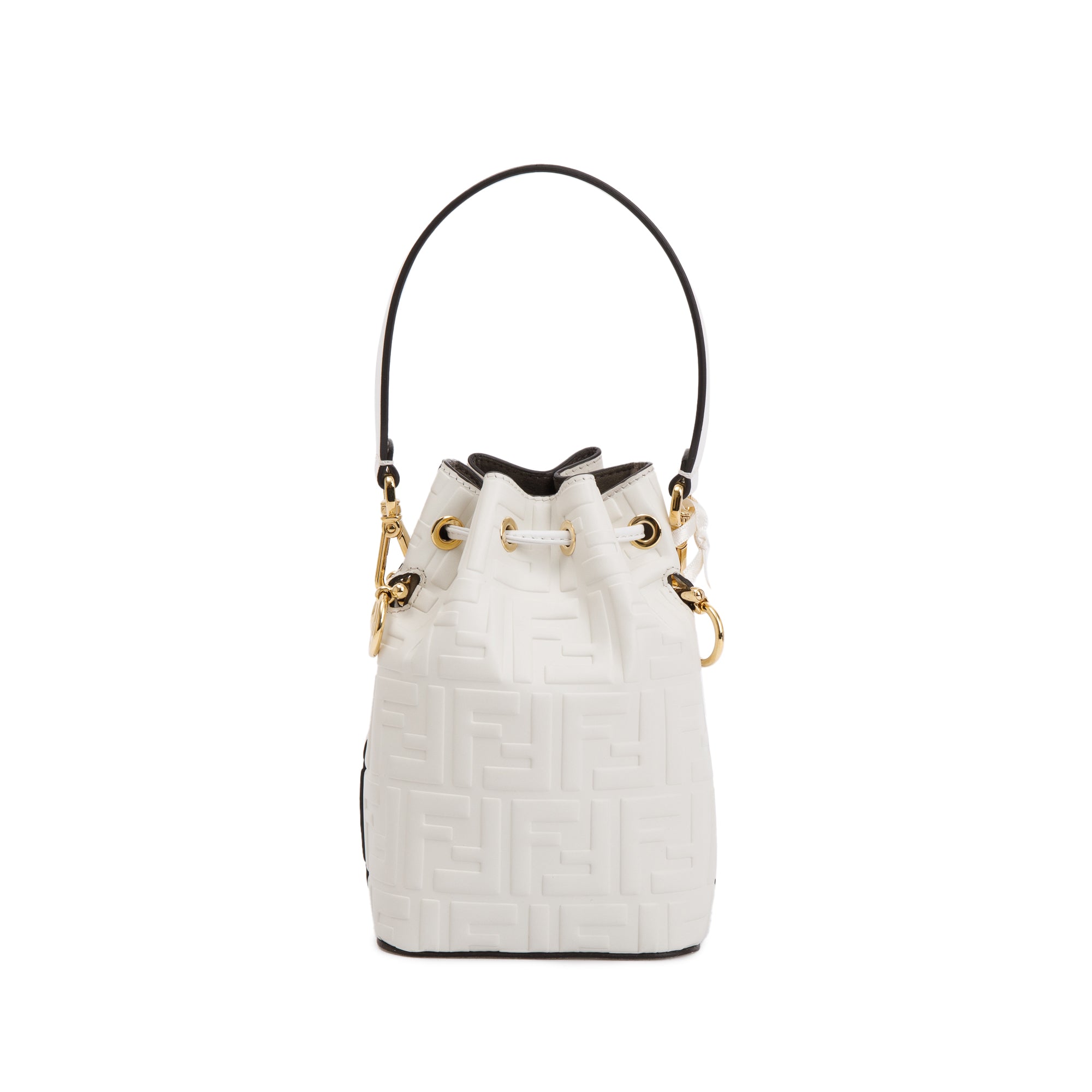 Fendi White FF Embossed Calfskin Leather Mini Mon Tresor Bucket Bag w/ Strap