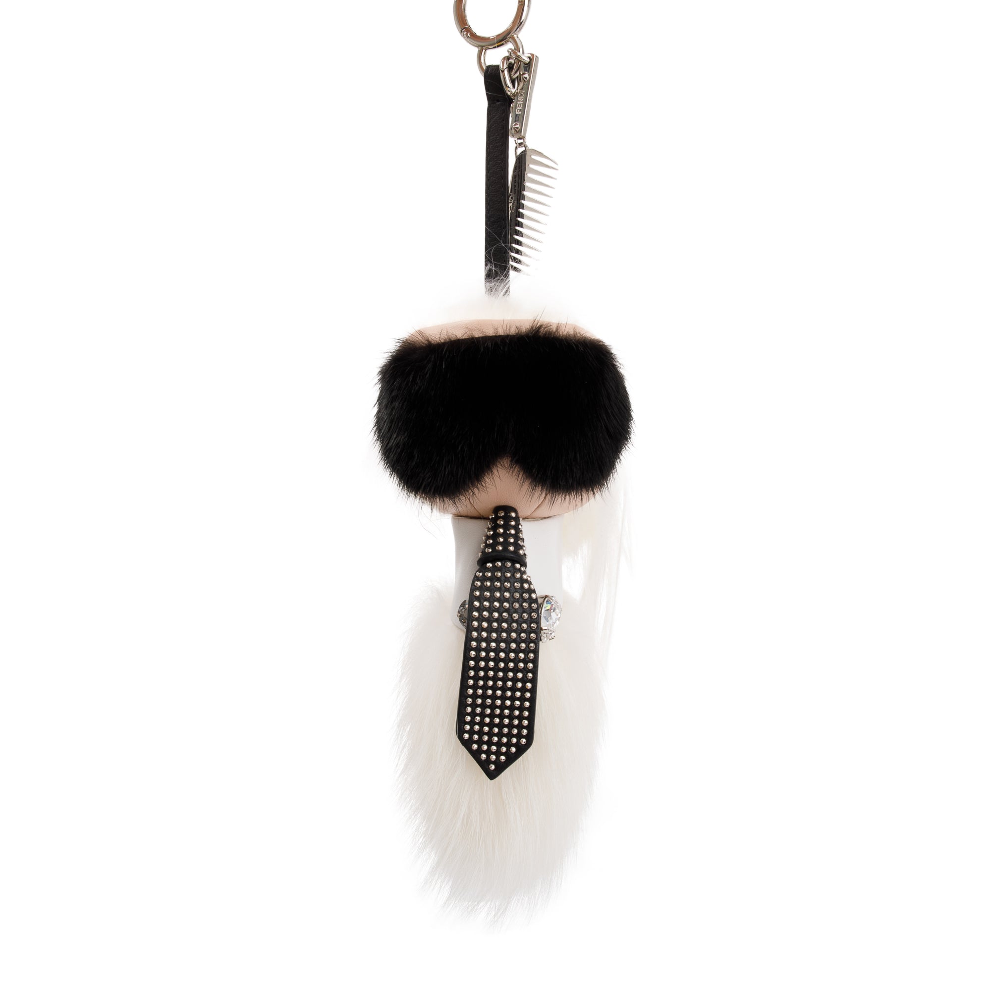 Fendi White Mink Fox Fur Mini Karlito Bag Charm w/ Box