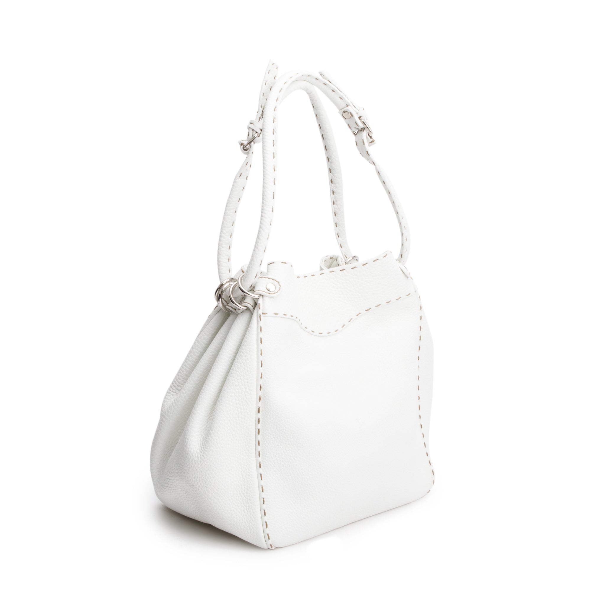 Fendi White Selleria Leather Bucket Bag