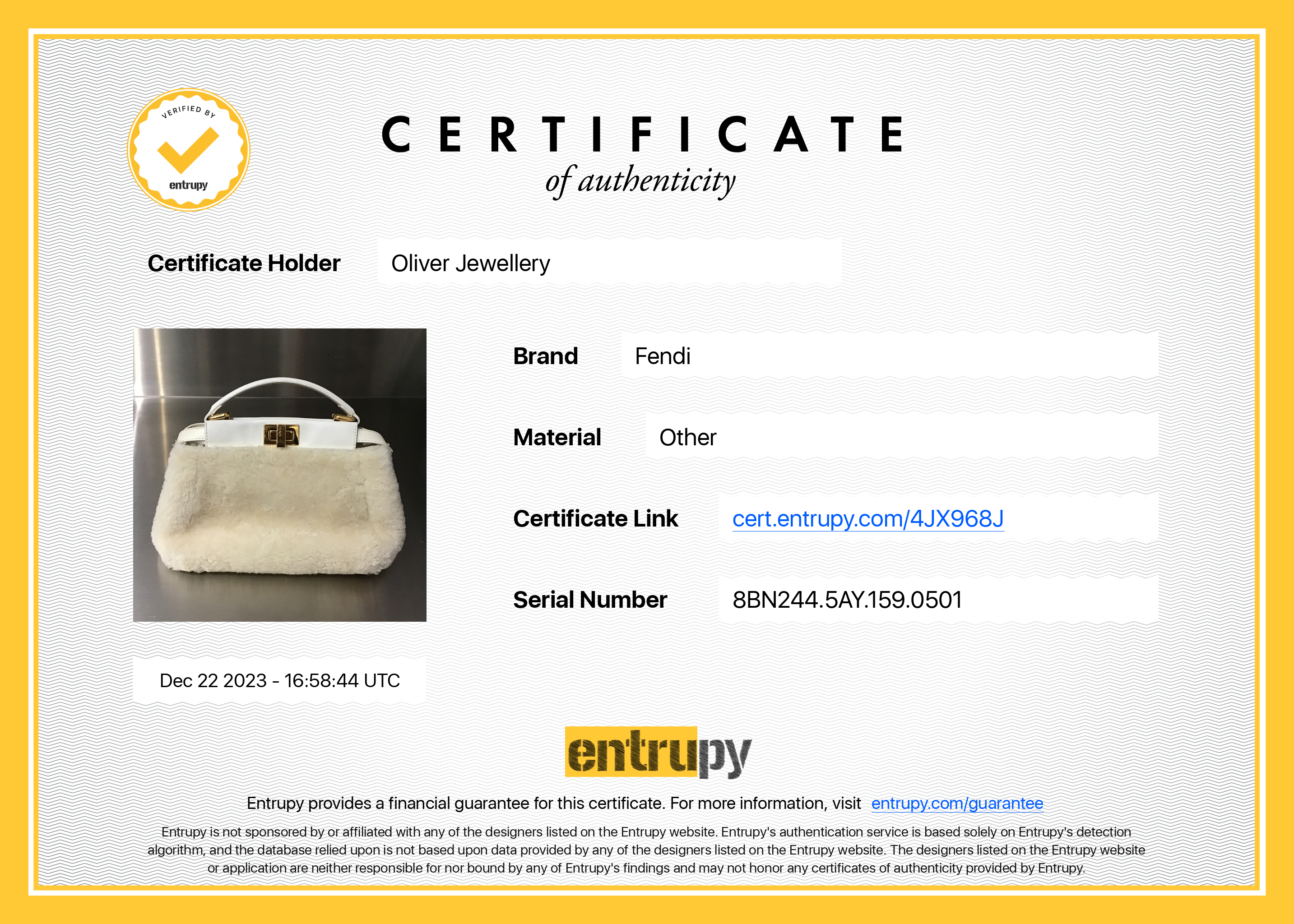 Fendi White Shearling Mini Peekaboo Handle Bag