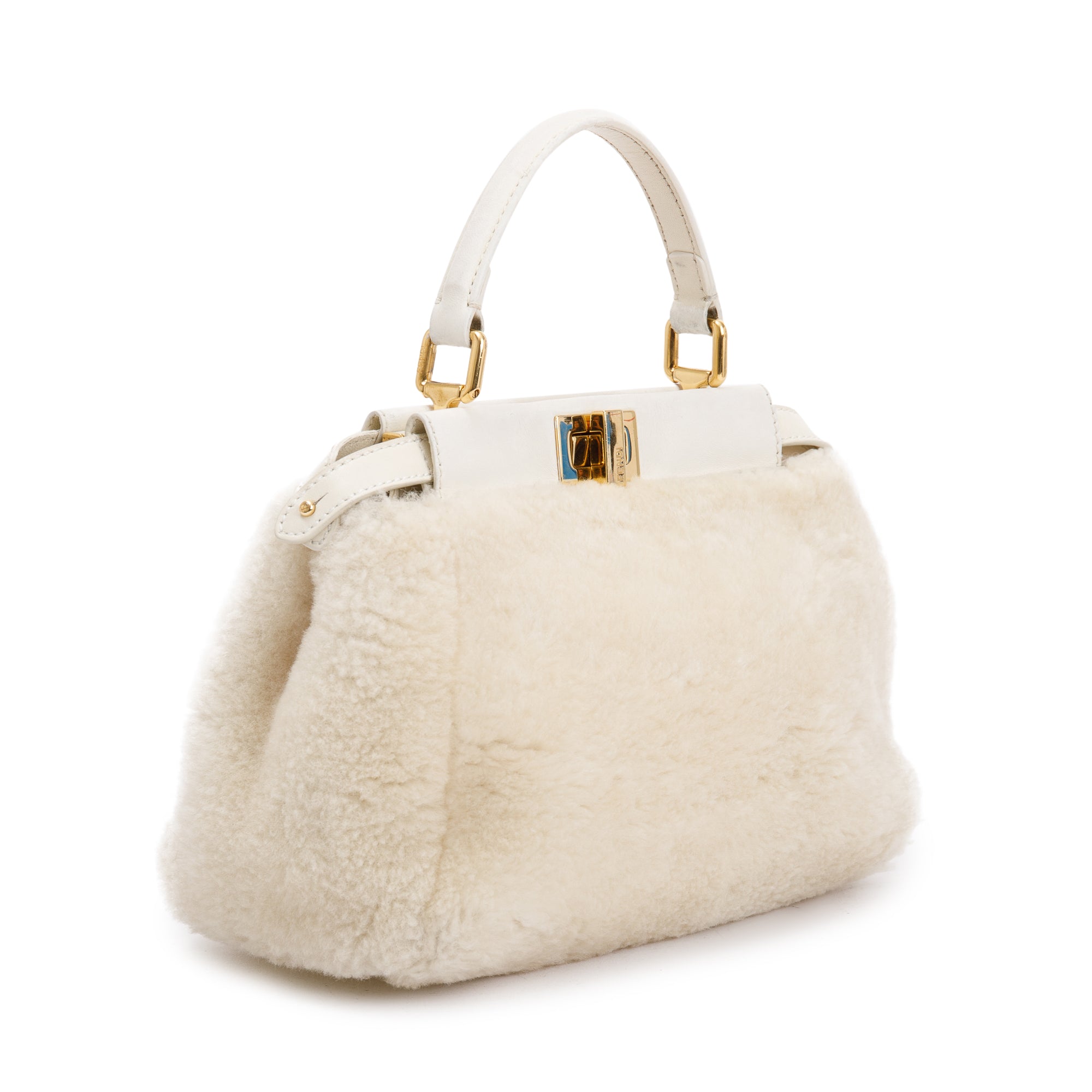 Fendi White Shearling Mini Peekaboo Handle Bag