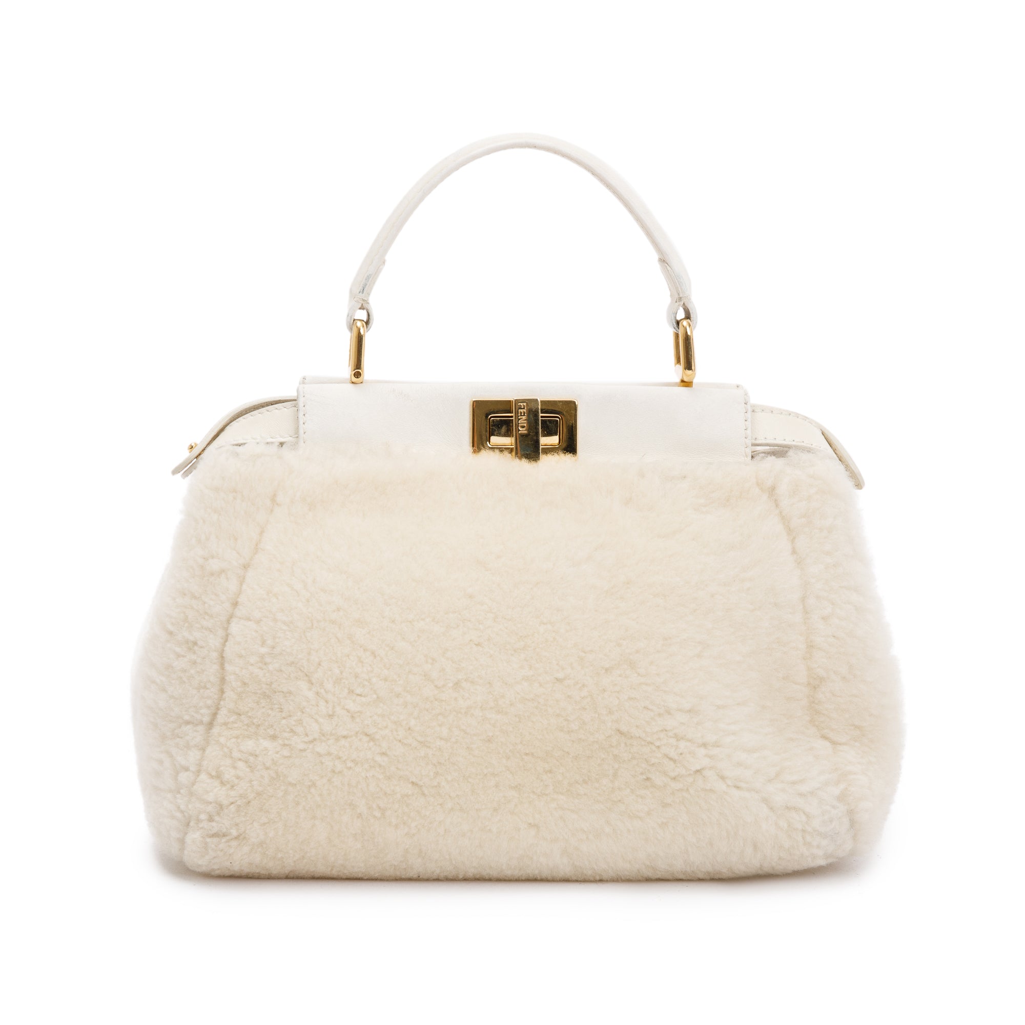 Fendi White Shearling Mini Peekaboo Handle Bag