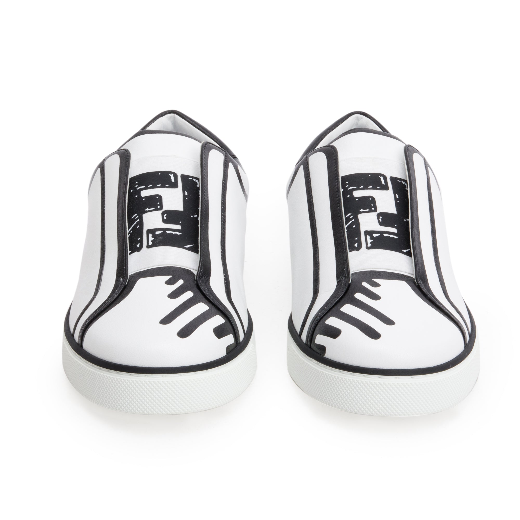 Fendi X Joshua Vides White Black Nappa Leather Rockoclick Slip On Sneakers, Size 37.5