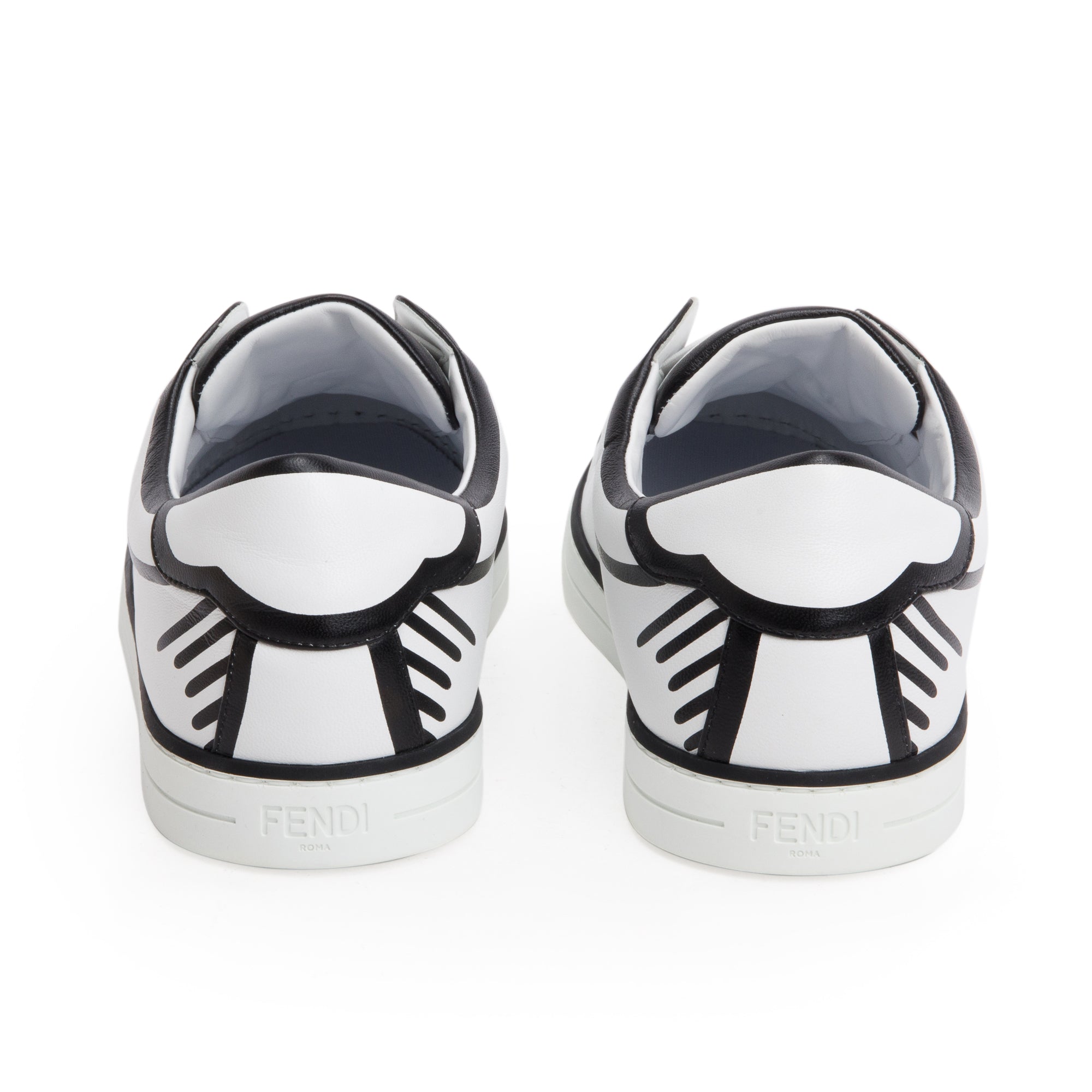 Fendi X Joshua Vides White Black Nappa Leather Rockoclick Slip On Sneakers, Size 37.5