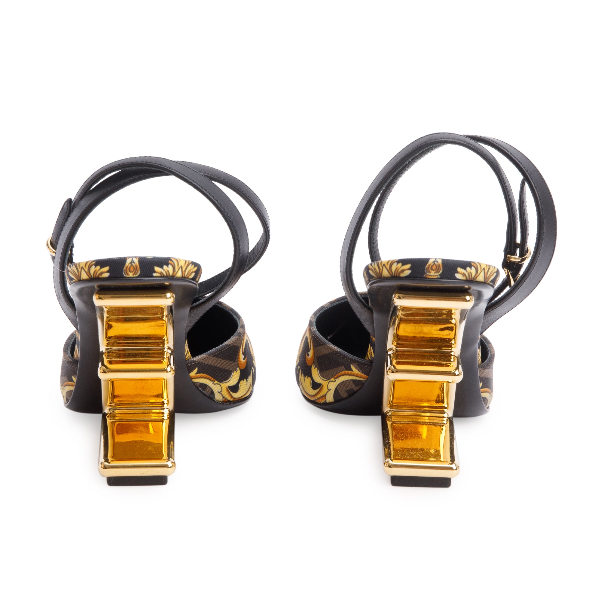 Fendi X Versace Brown Printed Canvas Fendace Slingback Pumps, Size 38 w/ Box