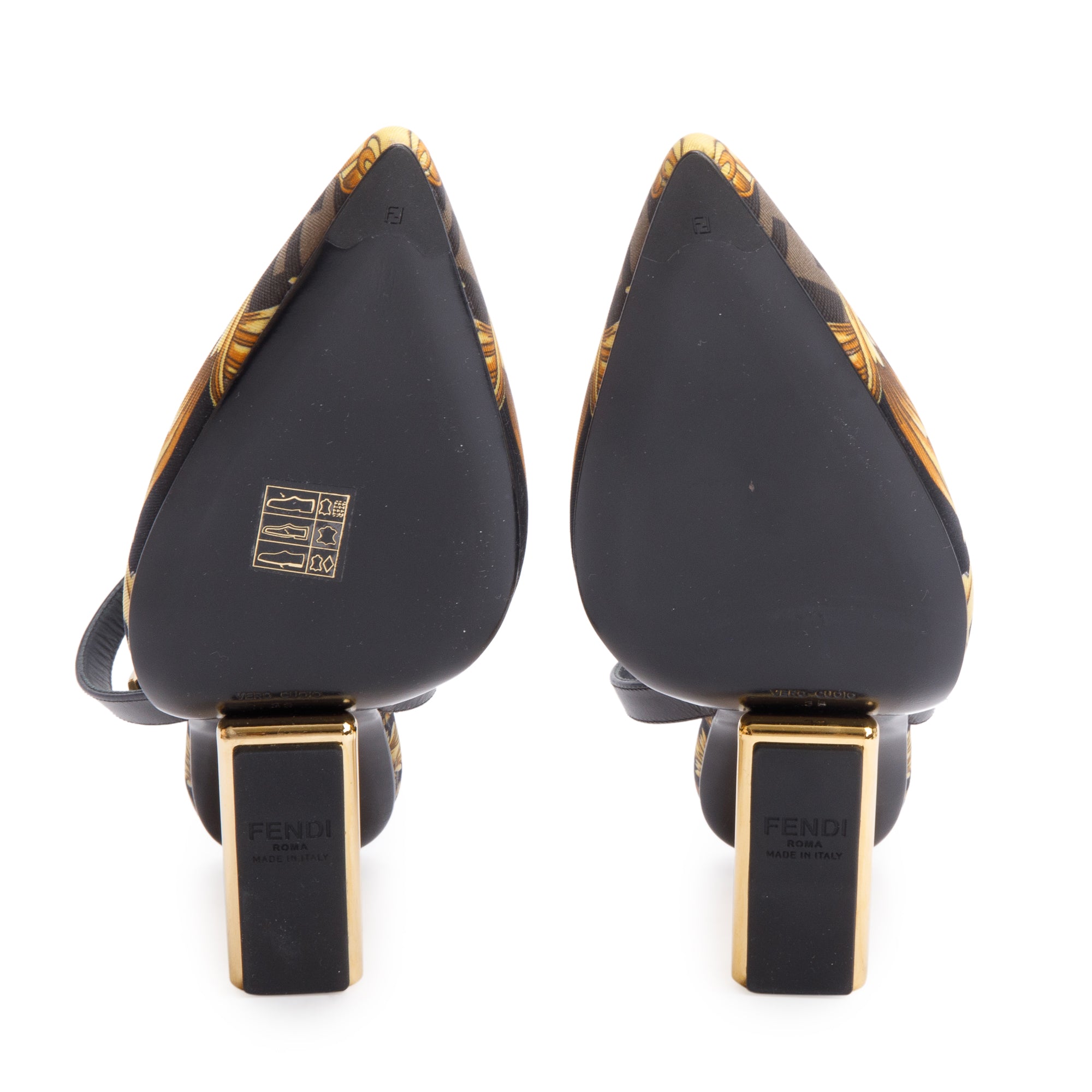 Fendi X Versace Brown Printed Canvas Fendace Slingback Pumps, Size 38 w/ Box