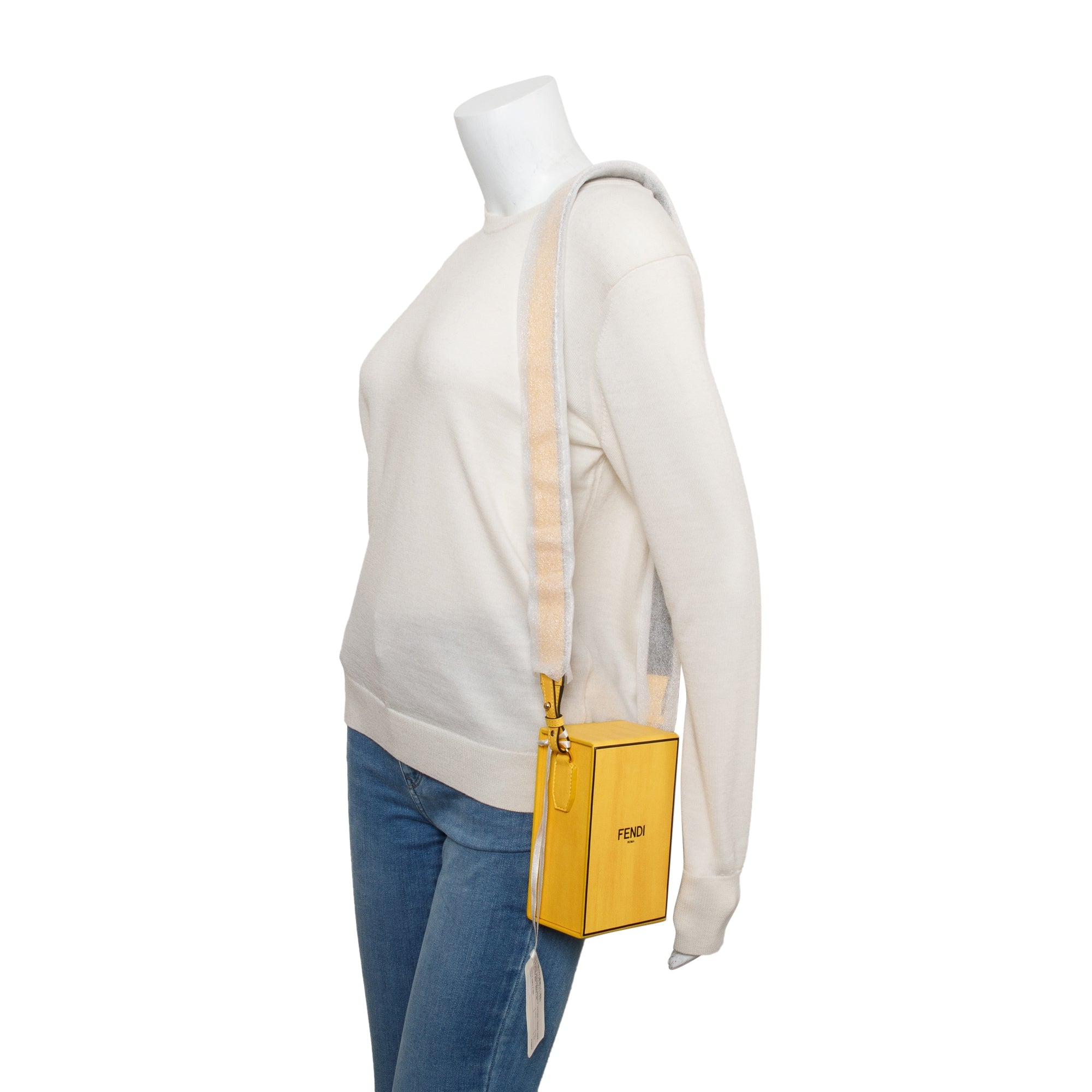 Fendi Yellow Vitello Leather Vertical Box Shoulder Bag w/ Strap