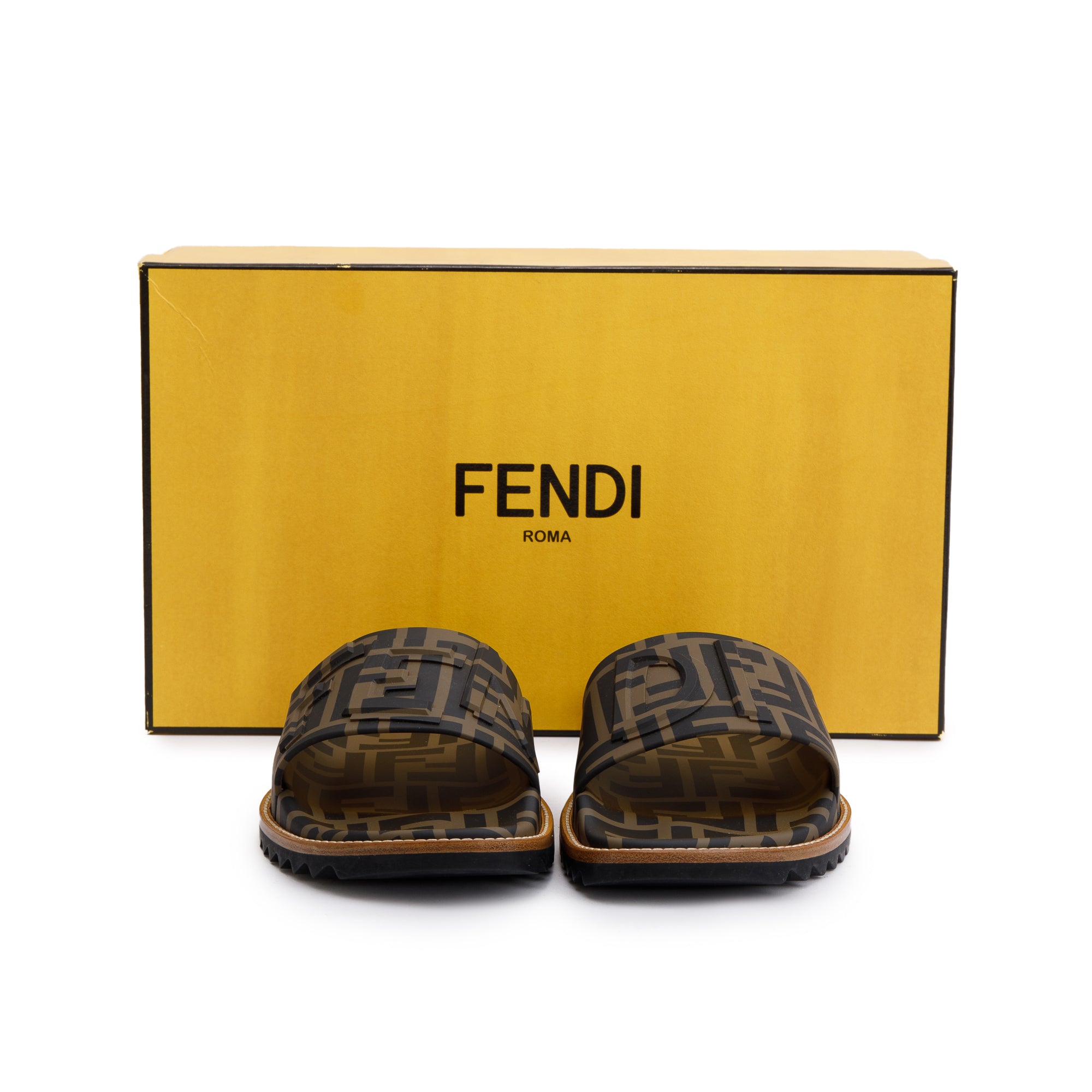 Fendi Zucca FF Logo Rubber Slides, Size 6 w/ Box
