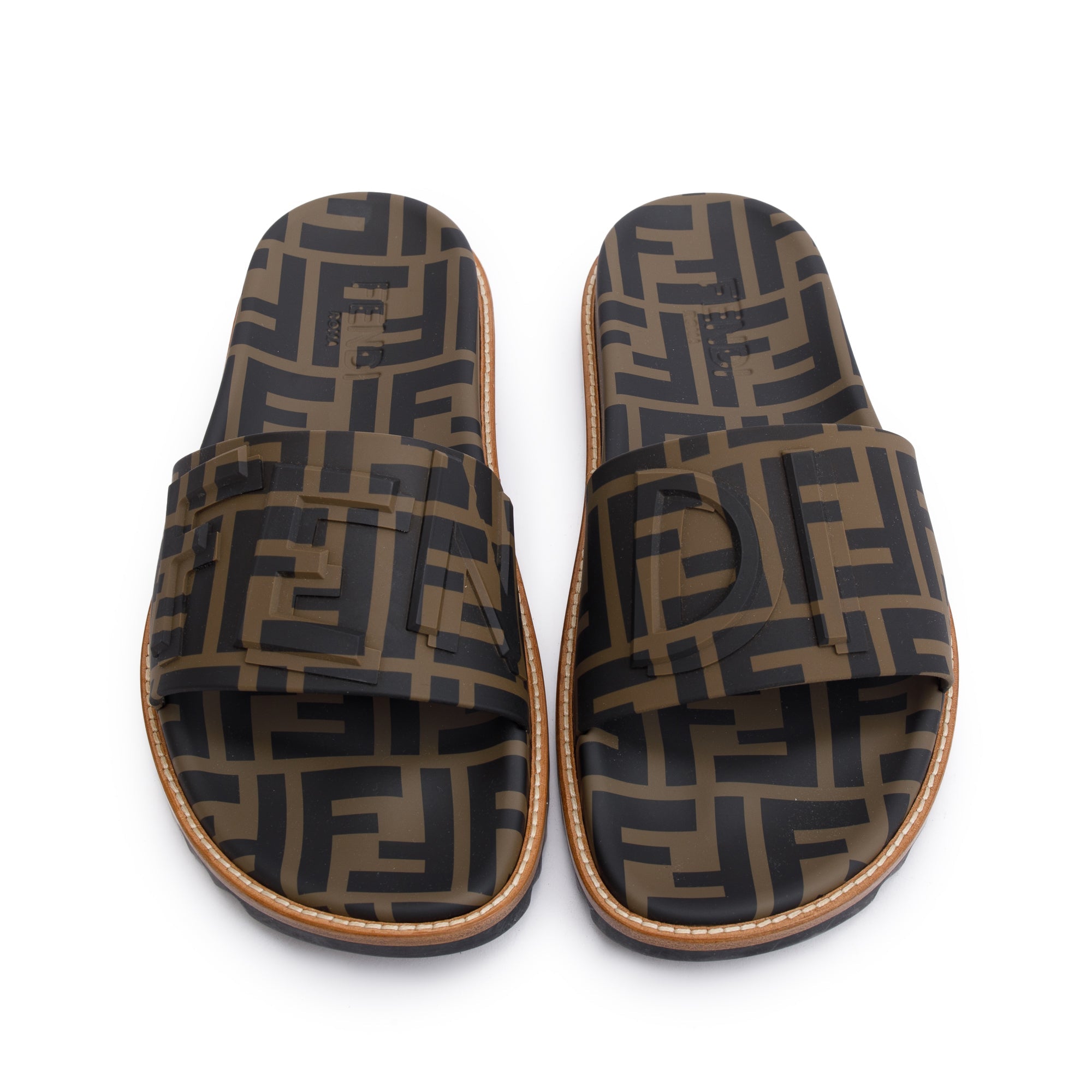 Fendi Zucca FF Logo Rubber Slides, Size 6 w/ Box