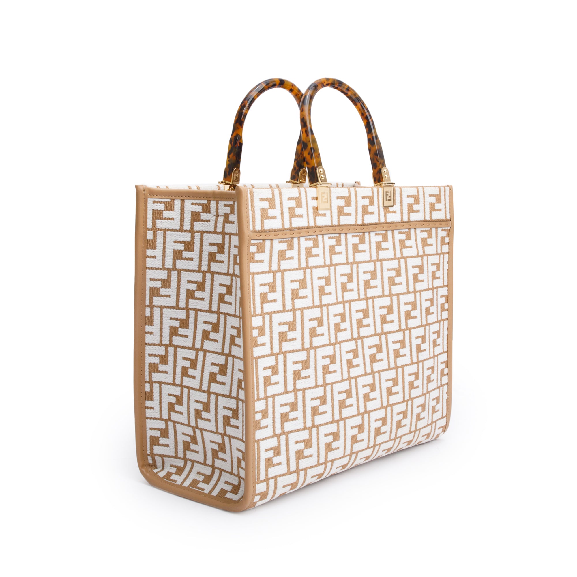 Fendi Beige Zucca FF Raffia Medium Sunshine Tote Bag w/ Strap