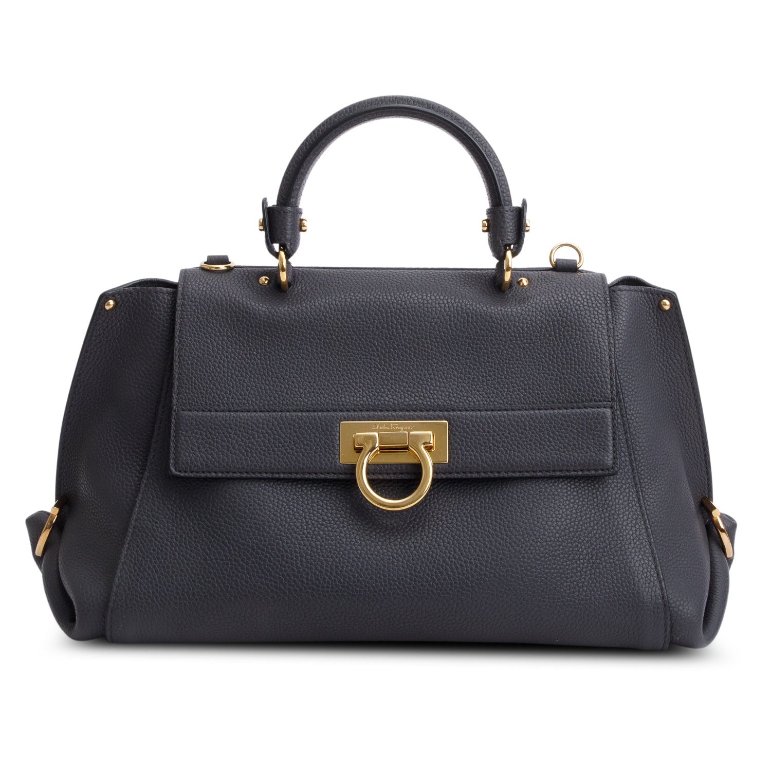 Ferragamo Grey Grained Calfskin Sofia Satchel w/ Strap