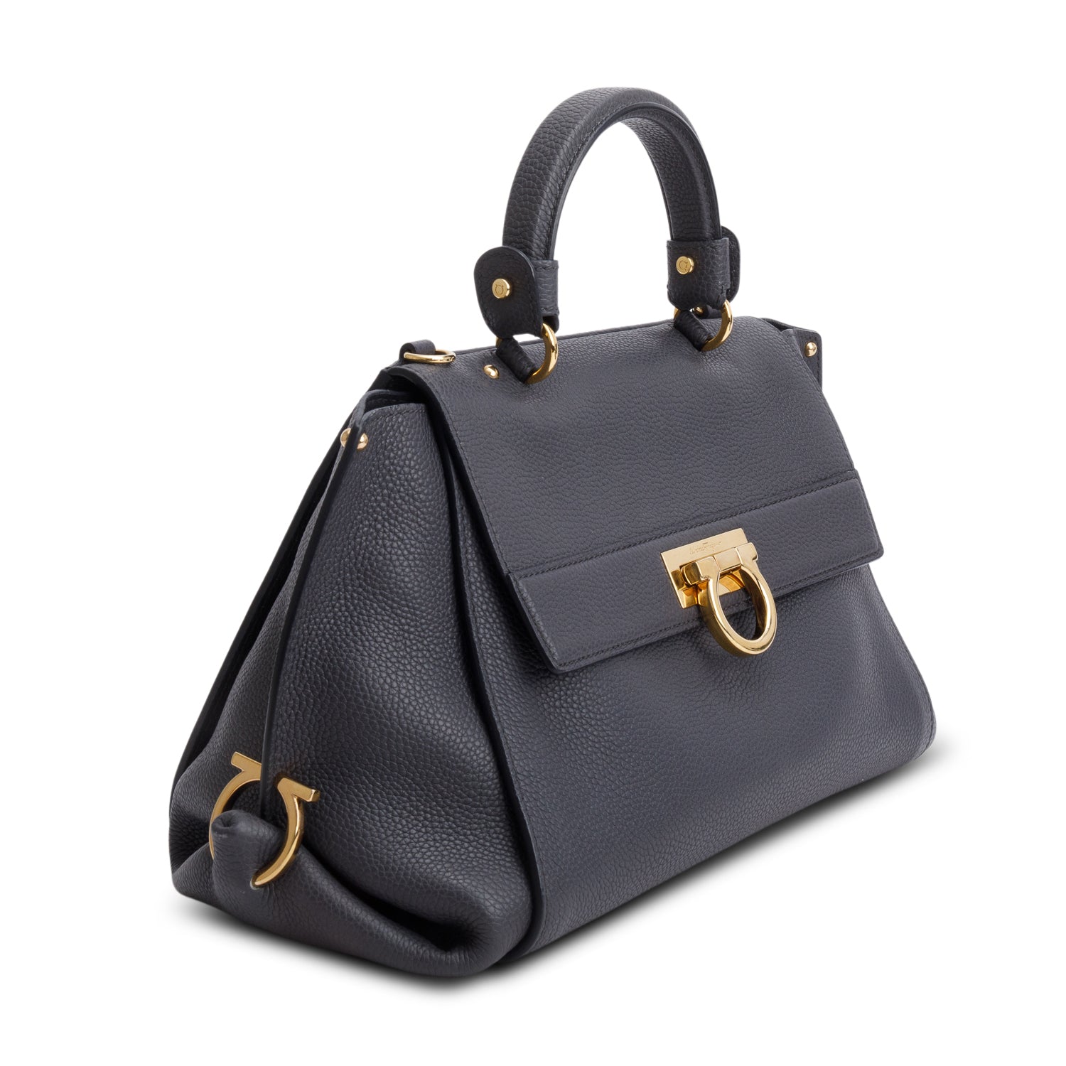Ferragamo Grey Grained Calfskin Sofia Satchel w/ Strap