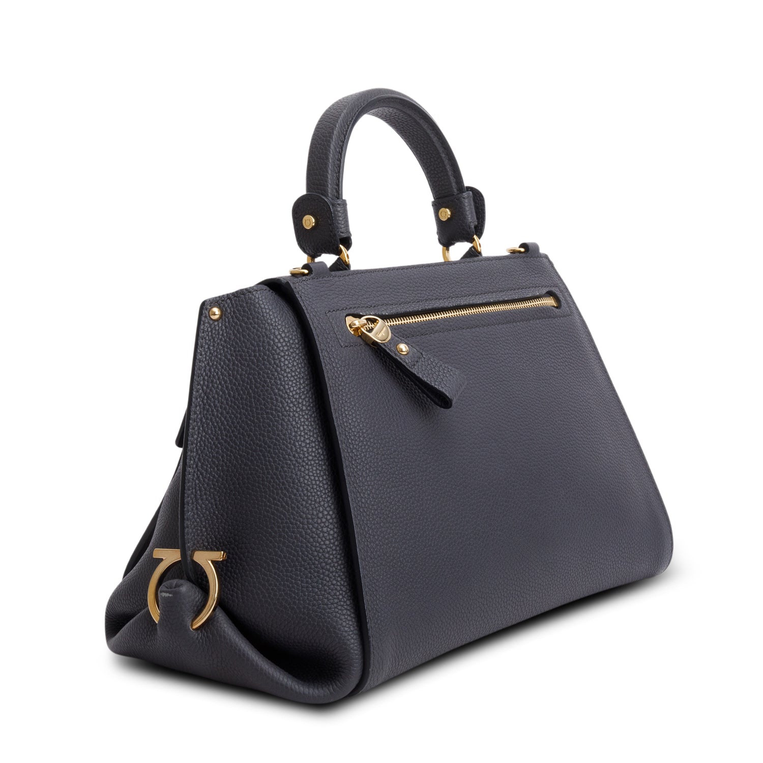 Ferragamo Grey Grained Calfskin Sofia Satchel w/ Strap