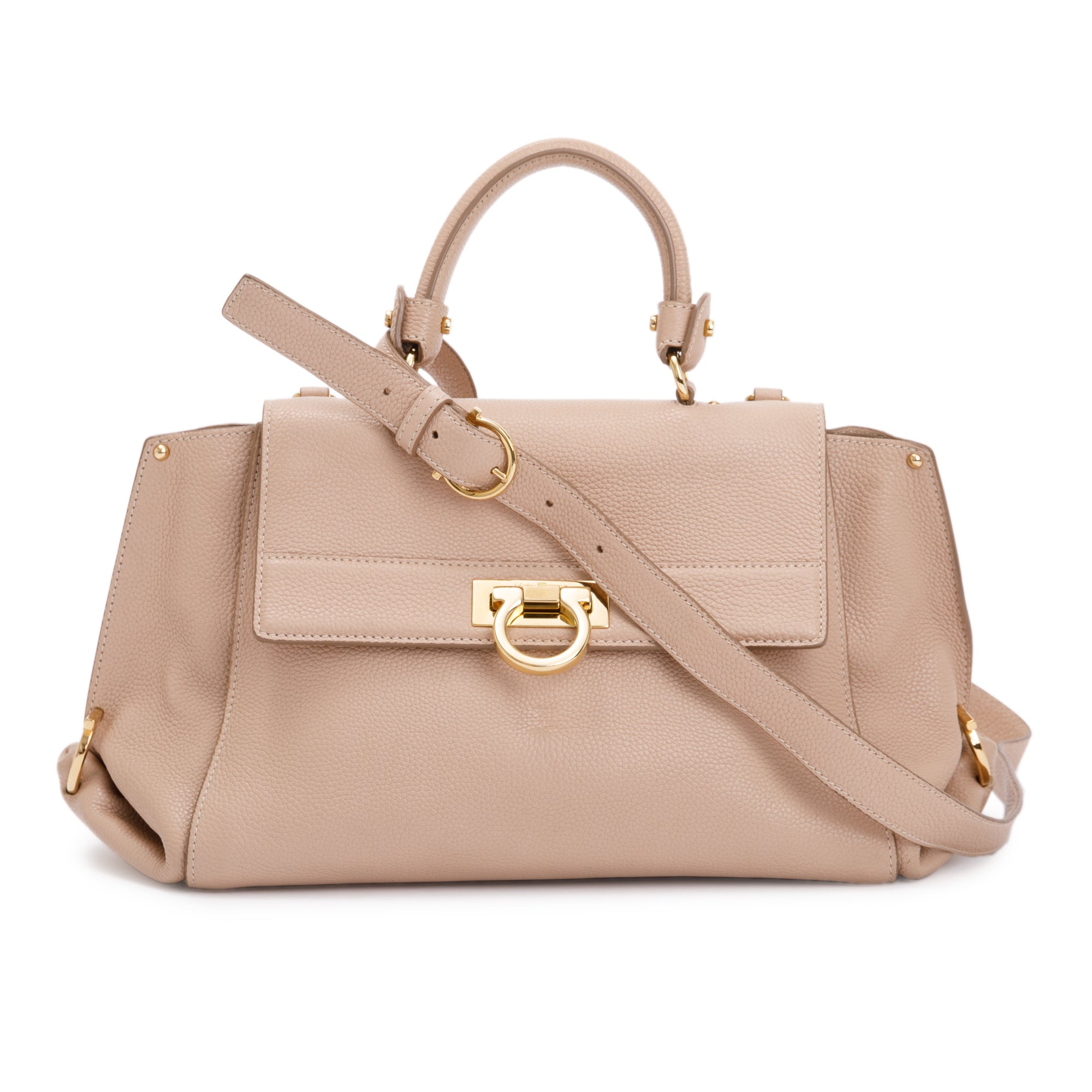 Ferragamo Beige Calfskin Leather Medium Sofia Satchel