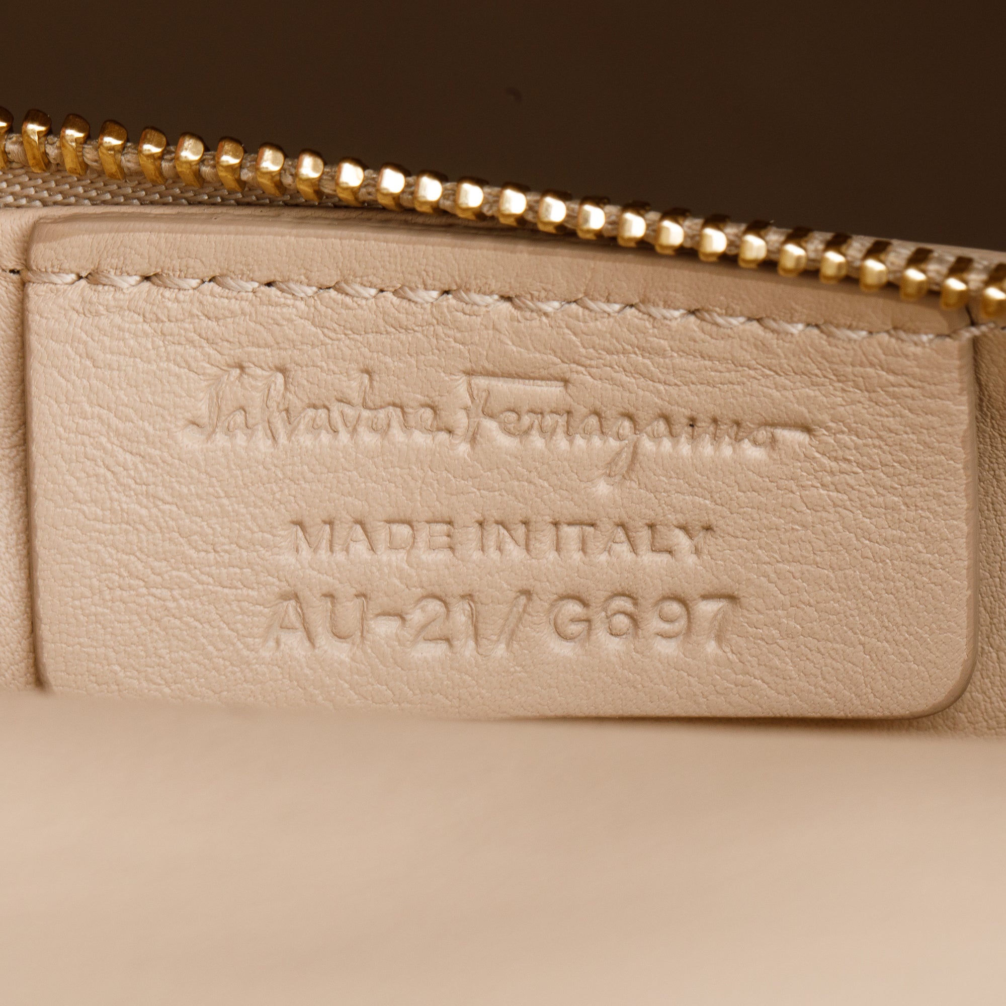 Ferragamo Beige Grained Leather Medium Carrie Vara Shoulder Bag