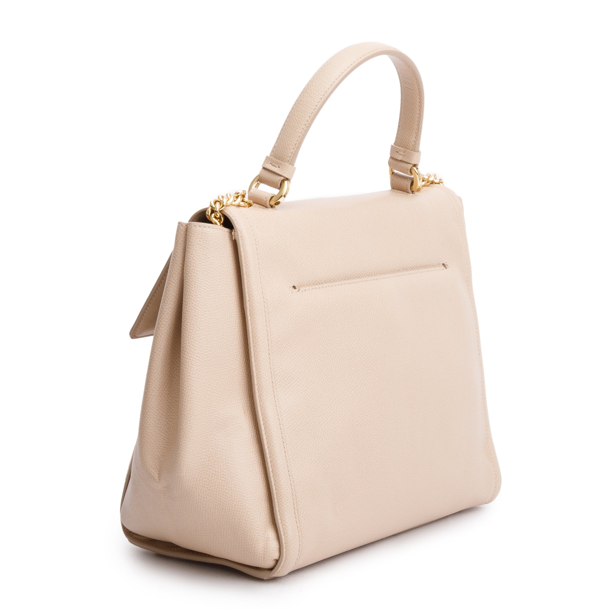 Ferragamo Beige Grained Leather Medium Carrie Vara Shoulder Bag