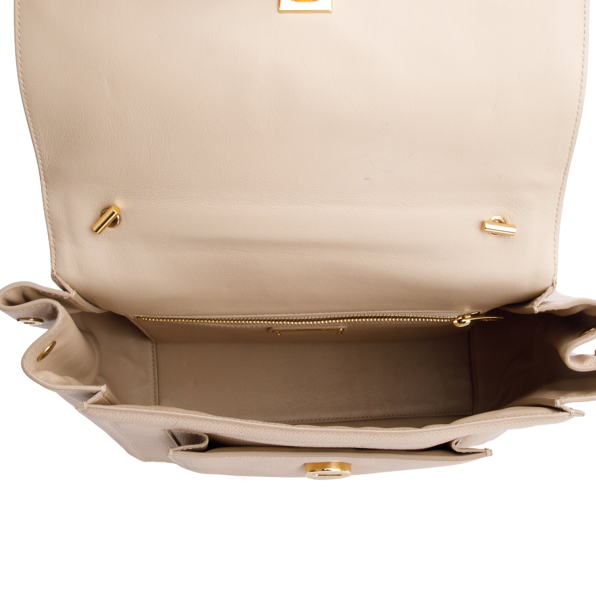 Ferragamo Beige Grained Leather Medium Carrie Vara Shoulder Bag