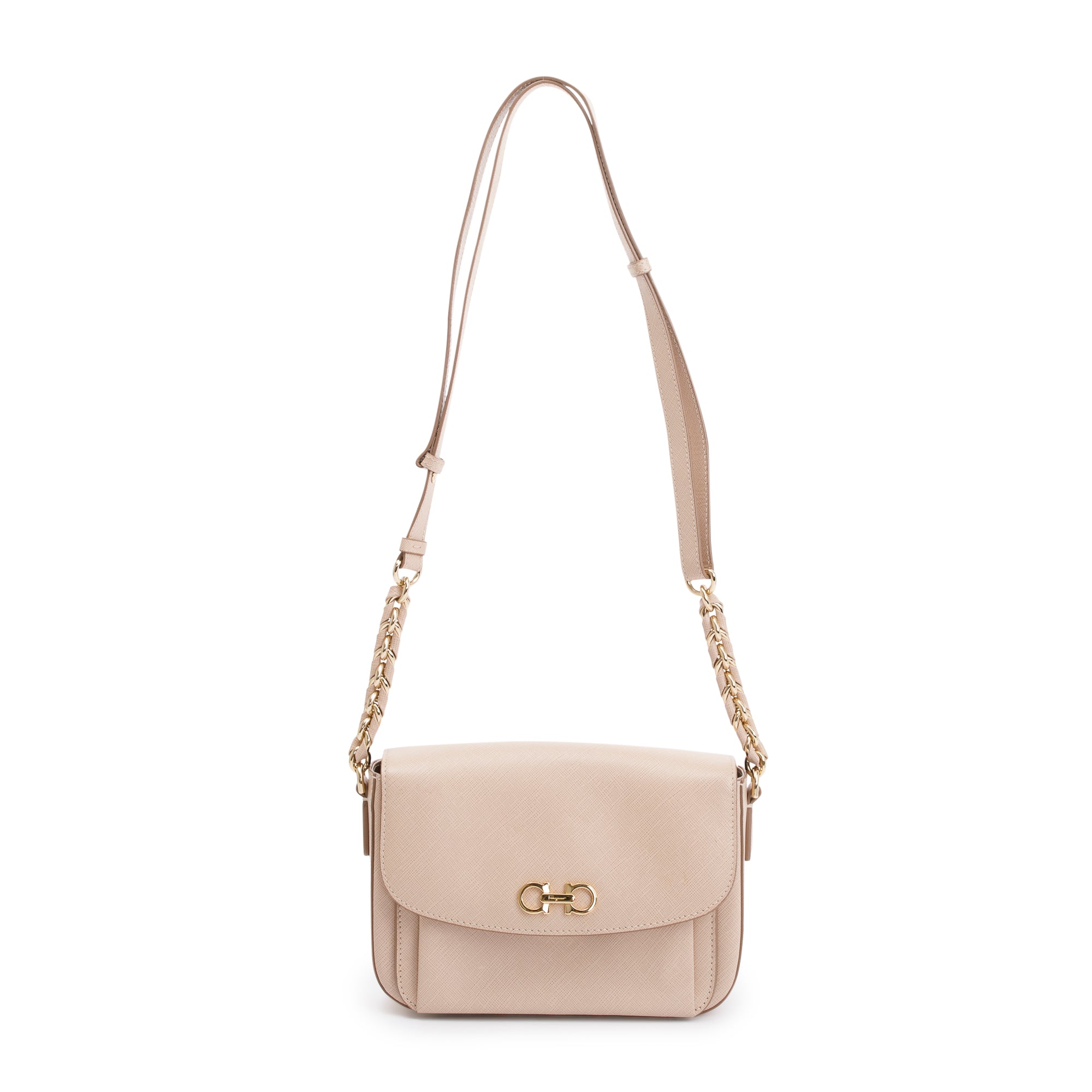 Ferragamo Beige Saffiano Leather Sandrine Shoulder Bag