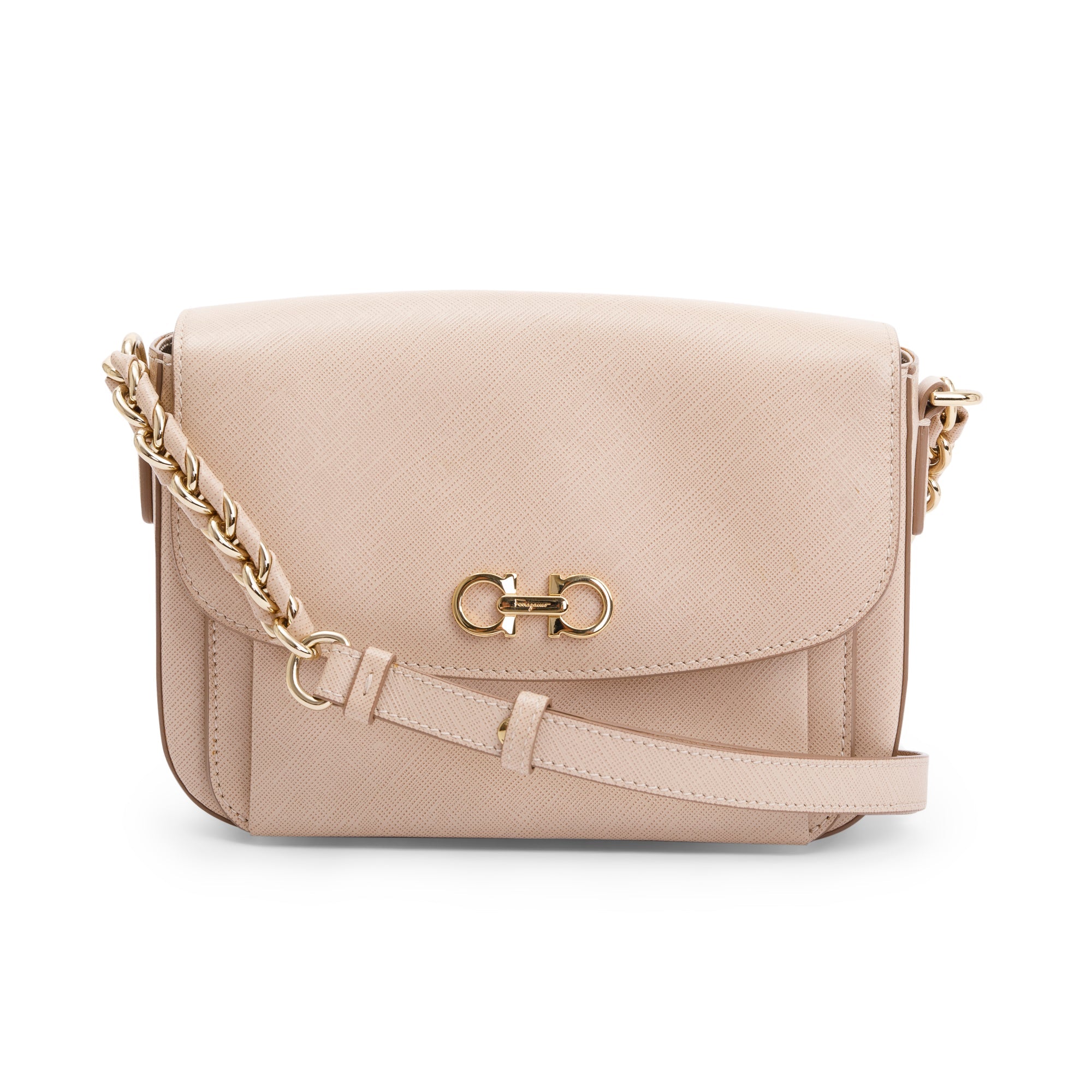 Ferragamo Beige Saffiano Leather Sandrine Shoulder Bag